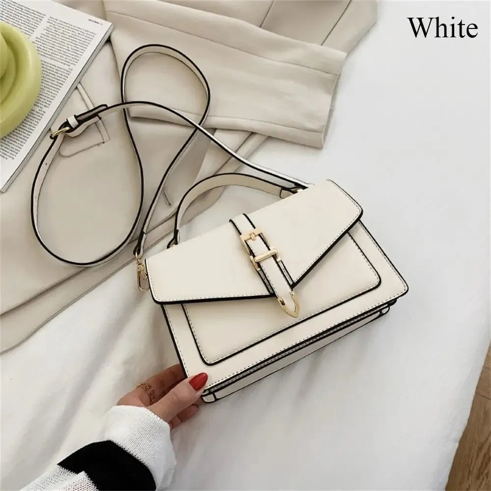 Fashion Handbag Ladies Solid Color Simple Crossbody Bag Women Stylish PU Leather Messenger Shoulder Bag Leisure Bag