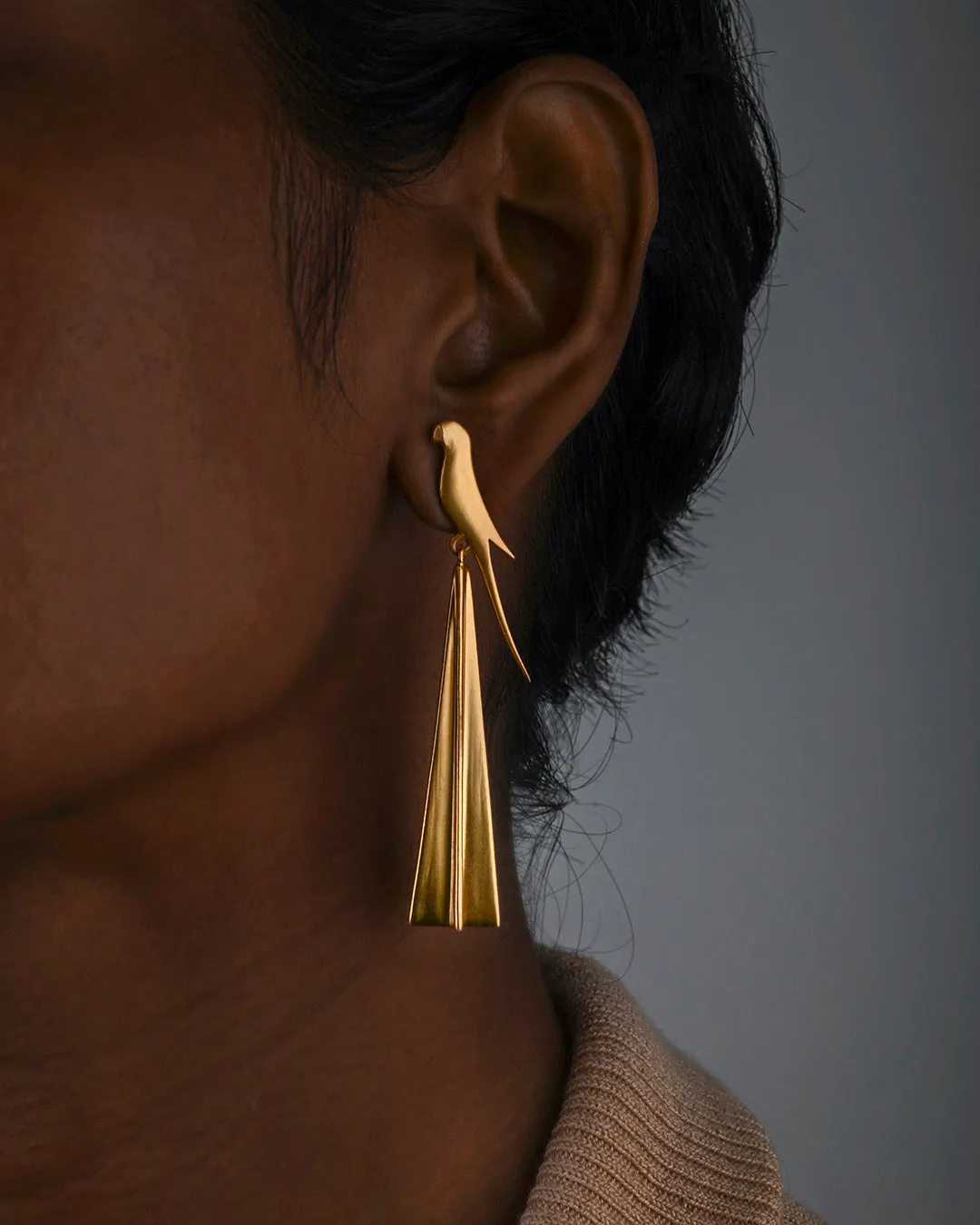 Fashion Jewellery-24K Gold plated Brass-Earring Perched tota-Gold-R2024-01-ER-G-Fashion Edit Rumri Jewellery