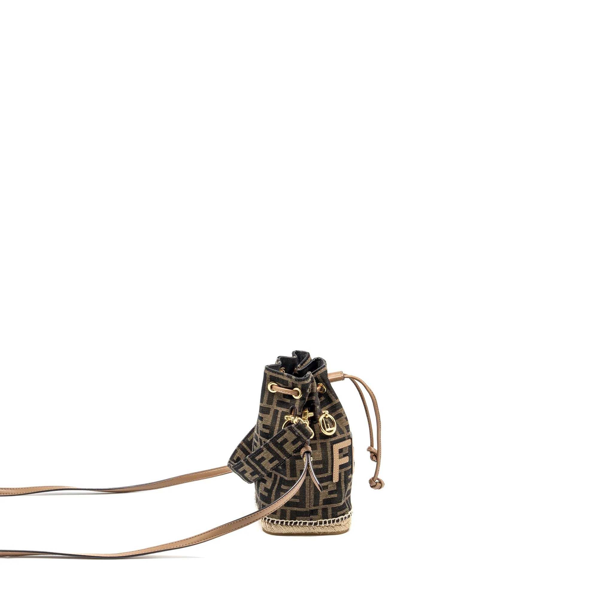 Fendi Mini Mon Tresor Bucket Bag FF Jacquard Fabric/Calfskin Brown GHW