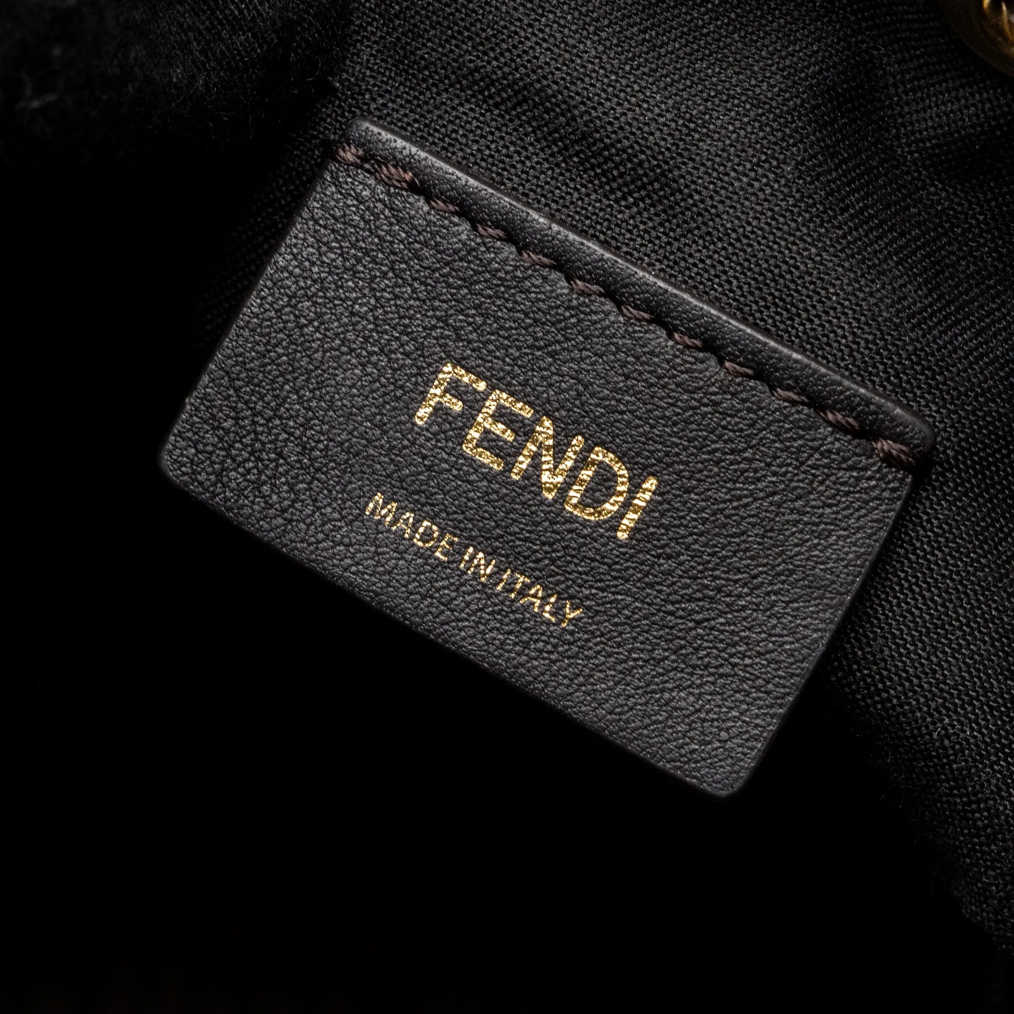 Fendi Mini Mon Tresor Bucket Bag FF Jacquard Fabric/Calfskin Brown GHW