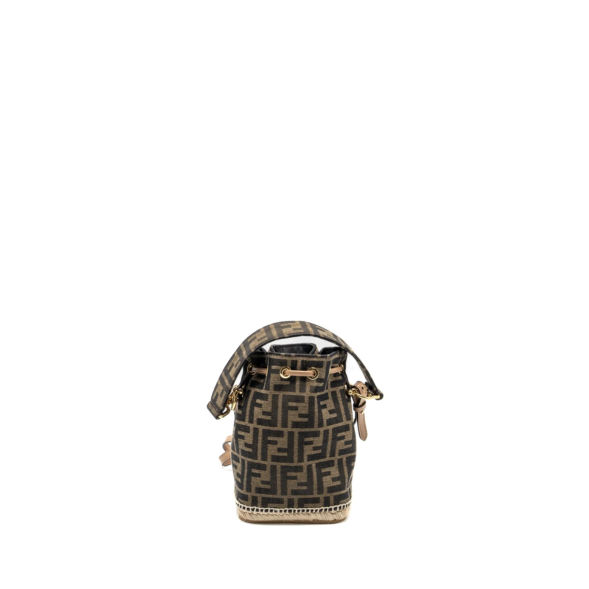 Fendi Mini Mon Tresor Bucket Bag FF Jacquard Fabric/Calfskin Brown GHW