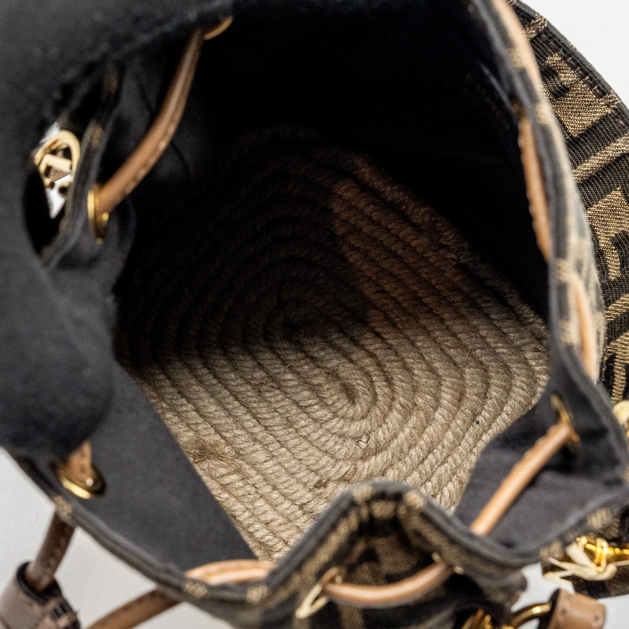 Fendi Mini Mon Tresor Bucket Bag FF Jacquard Fabric/Calfskin Brown GHW