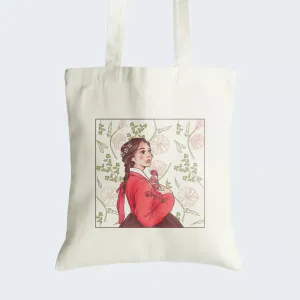 Floral Woman Illustration Tote Bag With Zipper