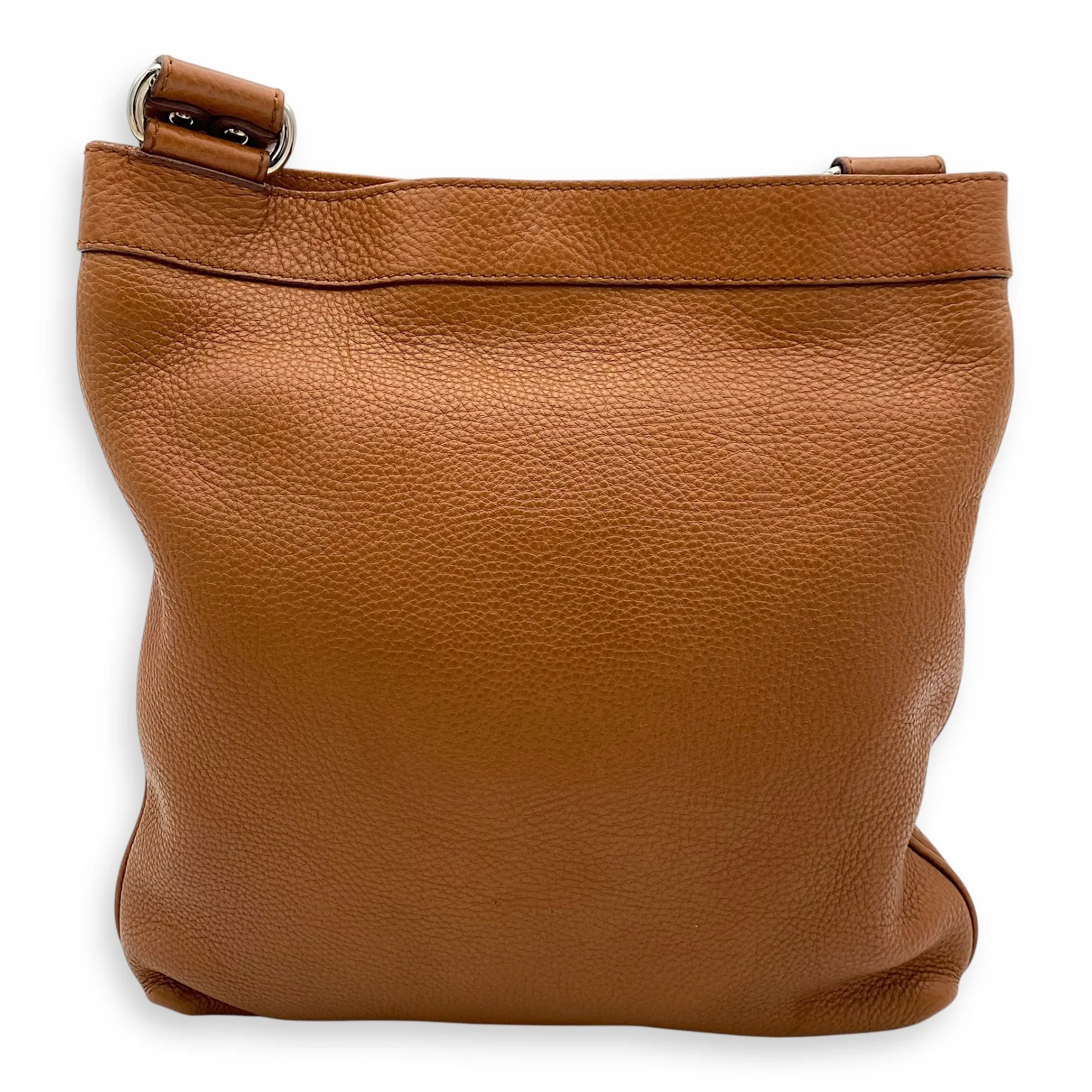 Gancini Crossbody Bag Brown in Calfskin, Silver hardware