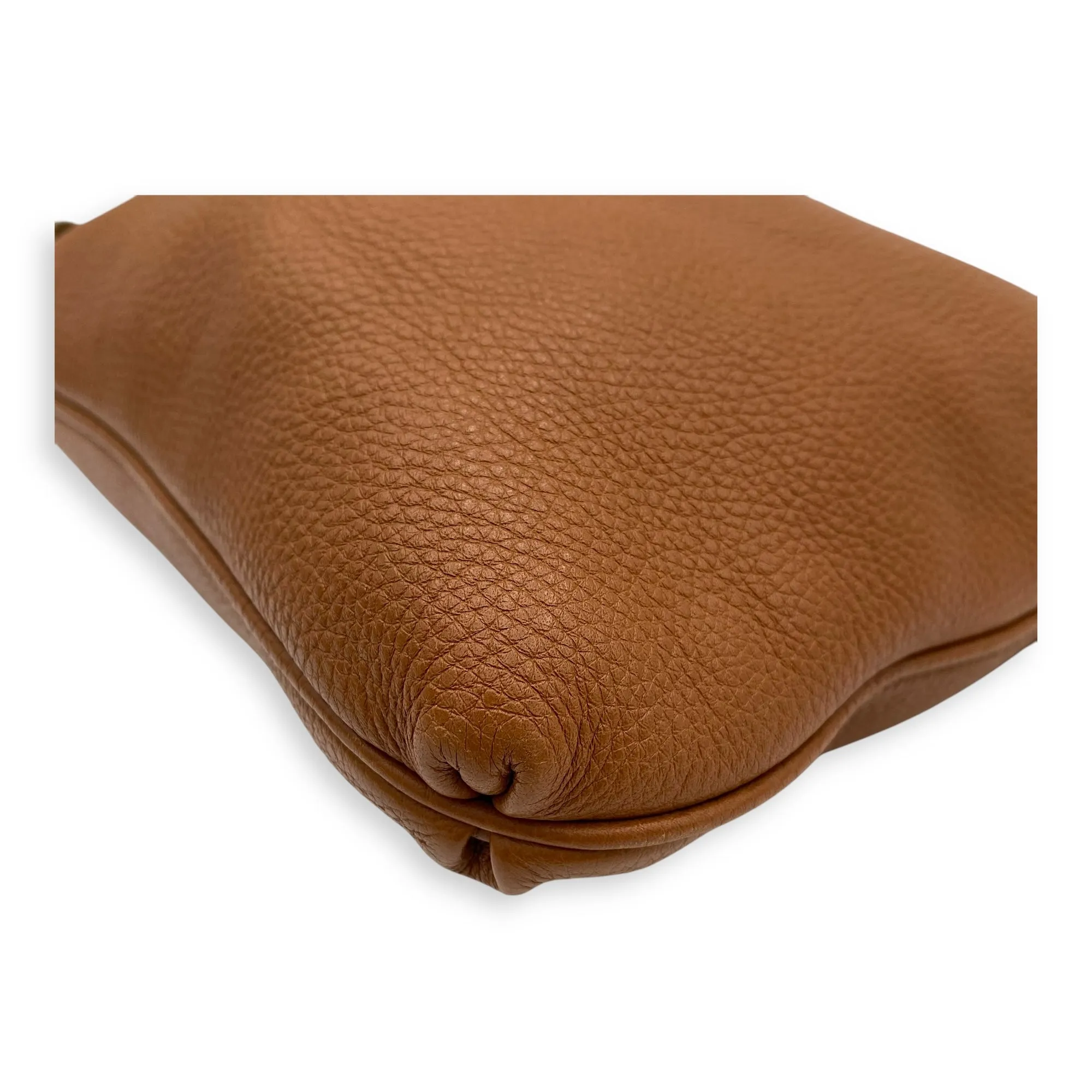 Gancini Crossbody Bag Brown in Calfskin, Silver hardware