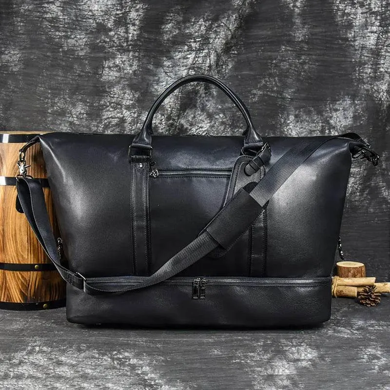 Genuine Leather Luggage Duffle Bags for Men and Women Weekend Bag