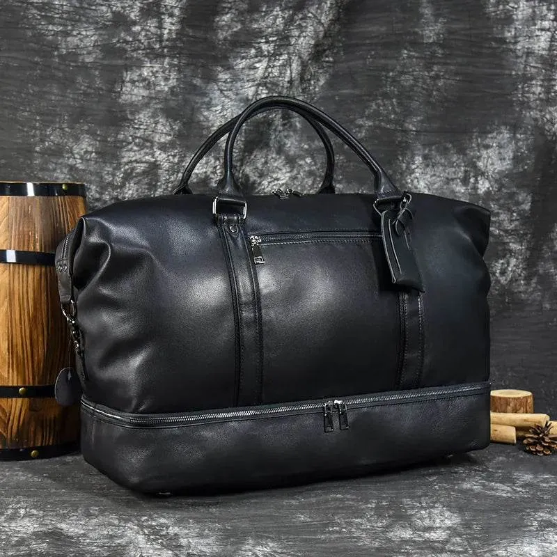 Genuine Leather Luggage Duffle Bags for Men and Women Weekend Bag