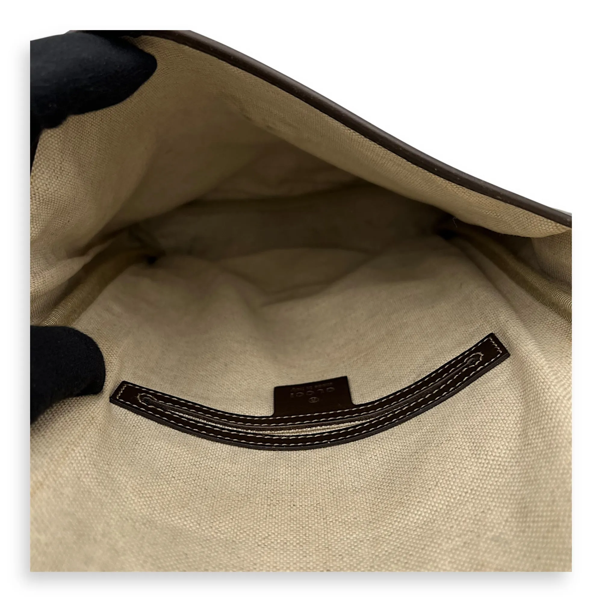 GG Supreme Brown Crossbody Bag in Monogram Coated Canvas, Gold hardware