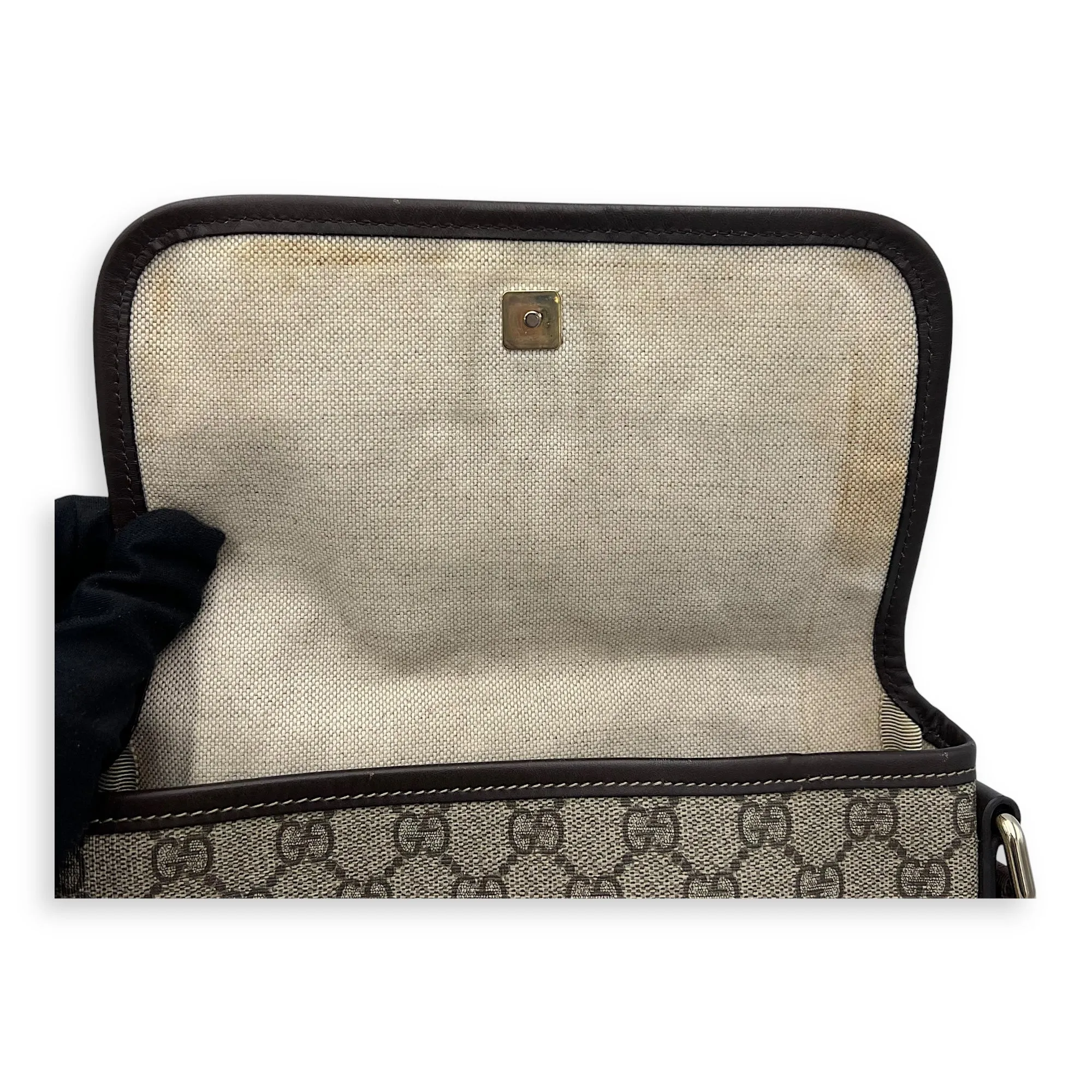 GG Supreme Brown Crossbody Bag in Monogram Coated Canvas, Gold hardware