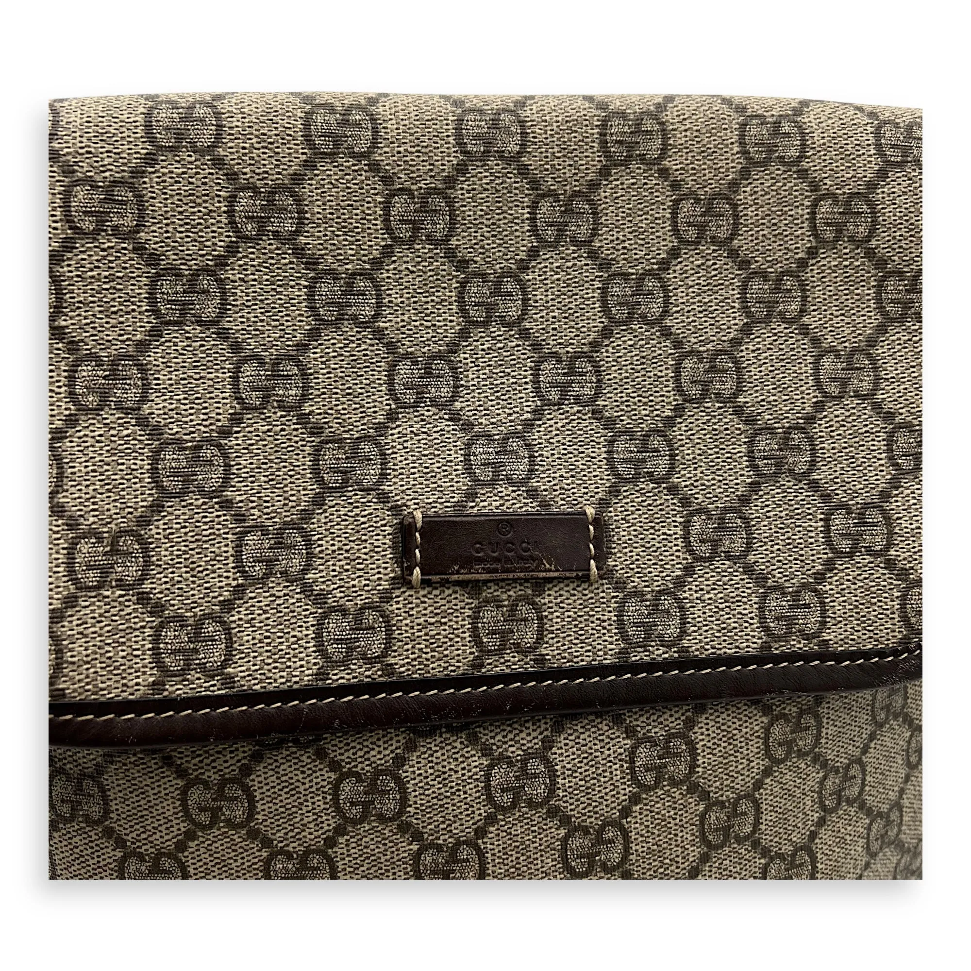 GG Supreme Brown Crossbody Bag in Monogram Coated Canvas, Gold hardware
