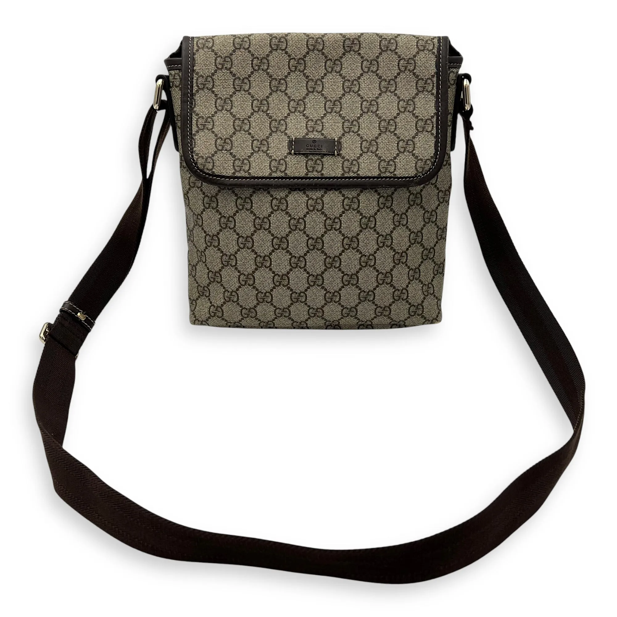 GG Supreme Brown Crossbody Bag in Monogram Coated Canvas, Gold hardware