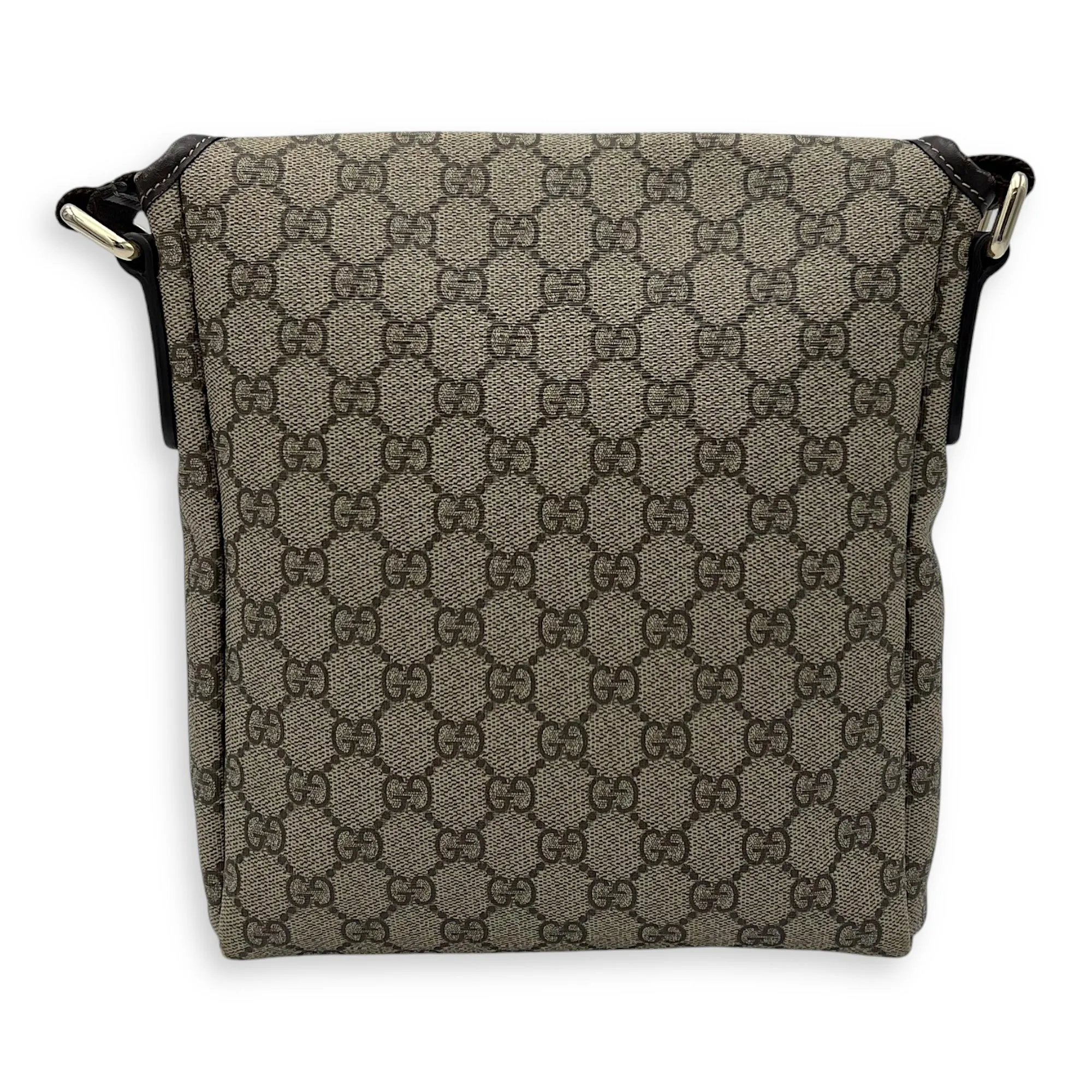 GG Supreme Brown Crossbody Bag in Monogram Coated Canvas, Gold hardware