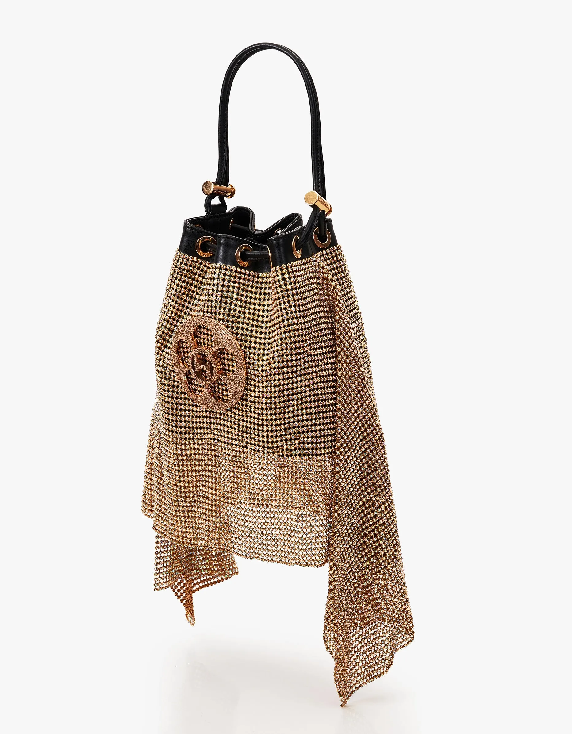 Gold poppi crystal bucket bag