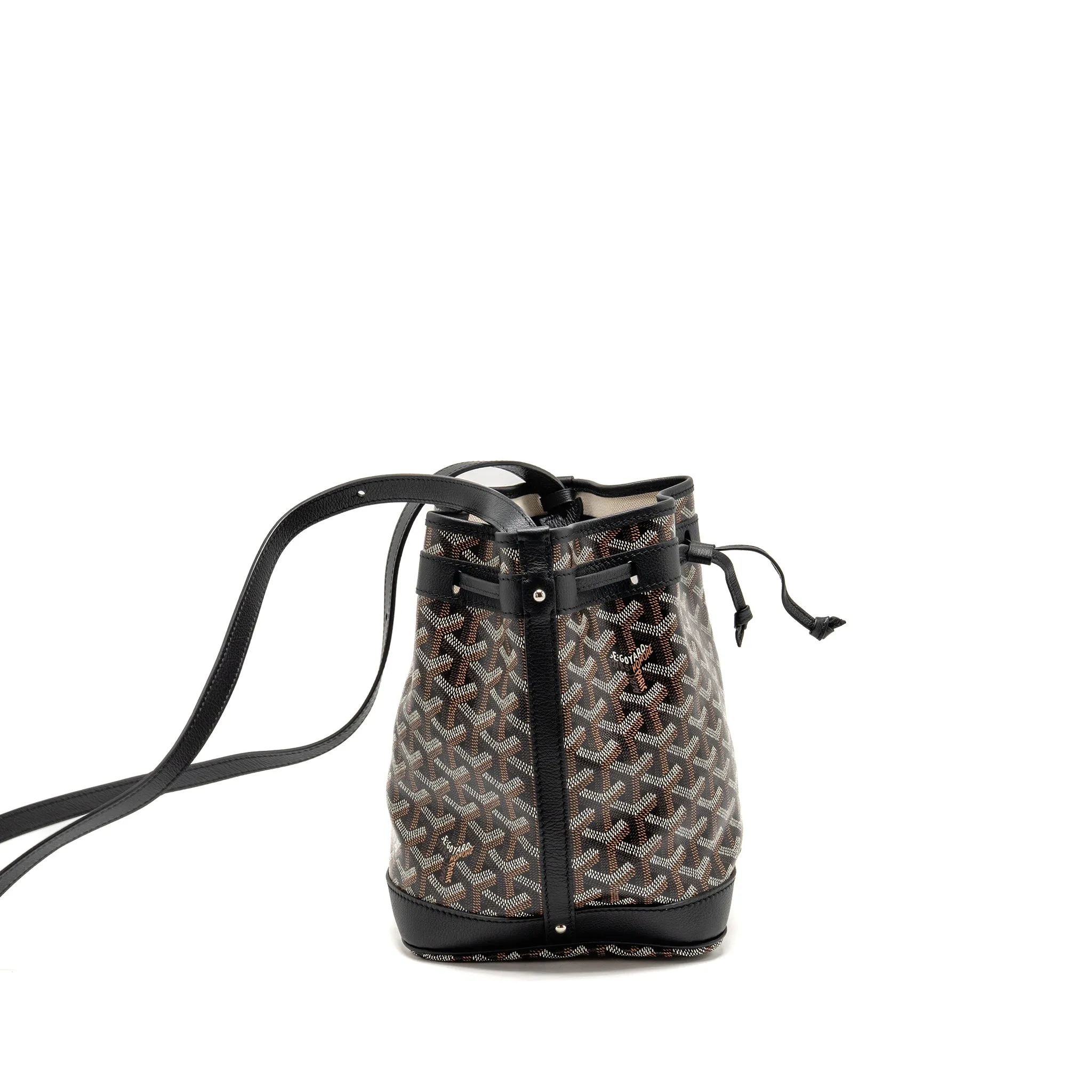 Goyard Petit Flot Bucket Bag Goyardline Canvas Black SHW