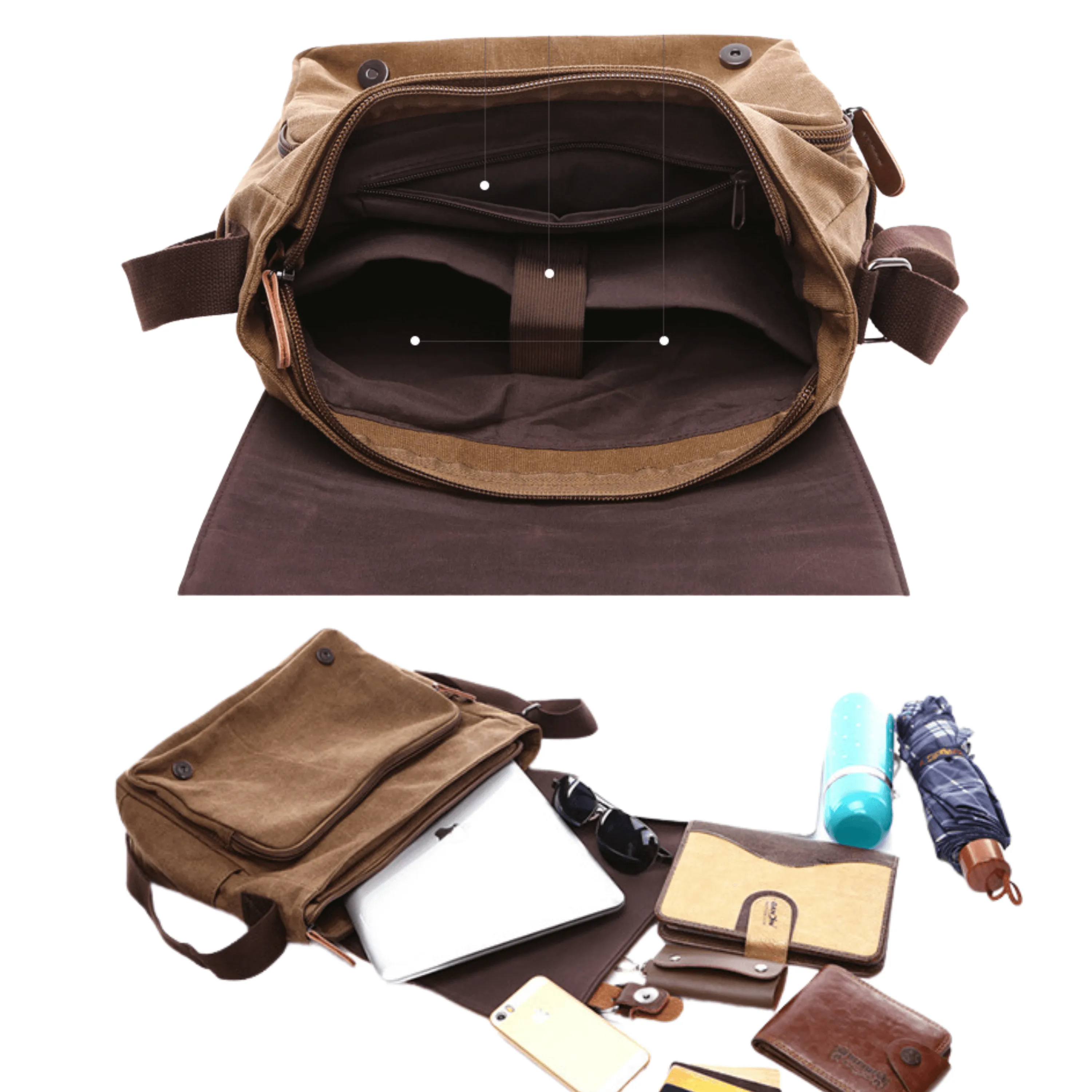Large 13" &amp; Extra Large 15" Canvas Cross Body Messenger Satchel &amp; Computer Travel Bag