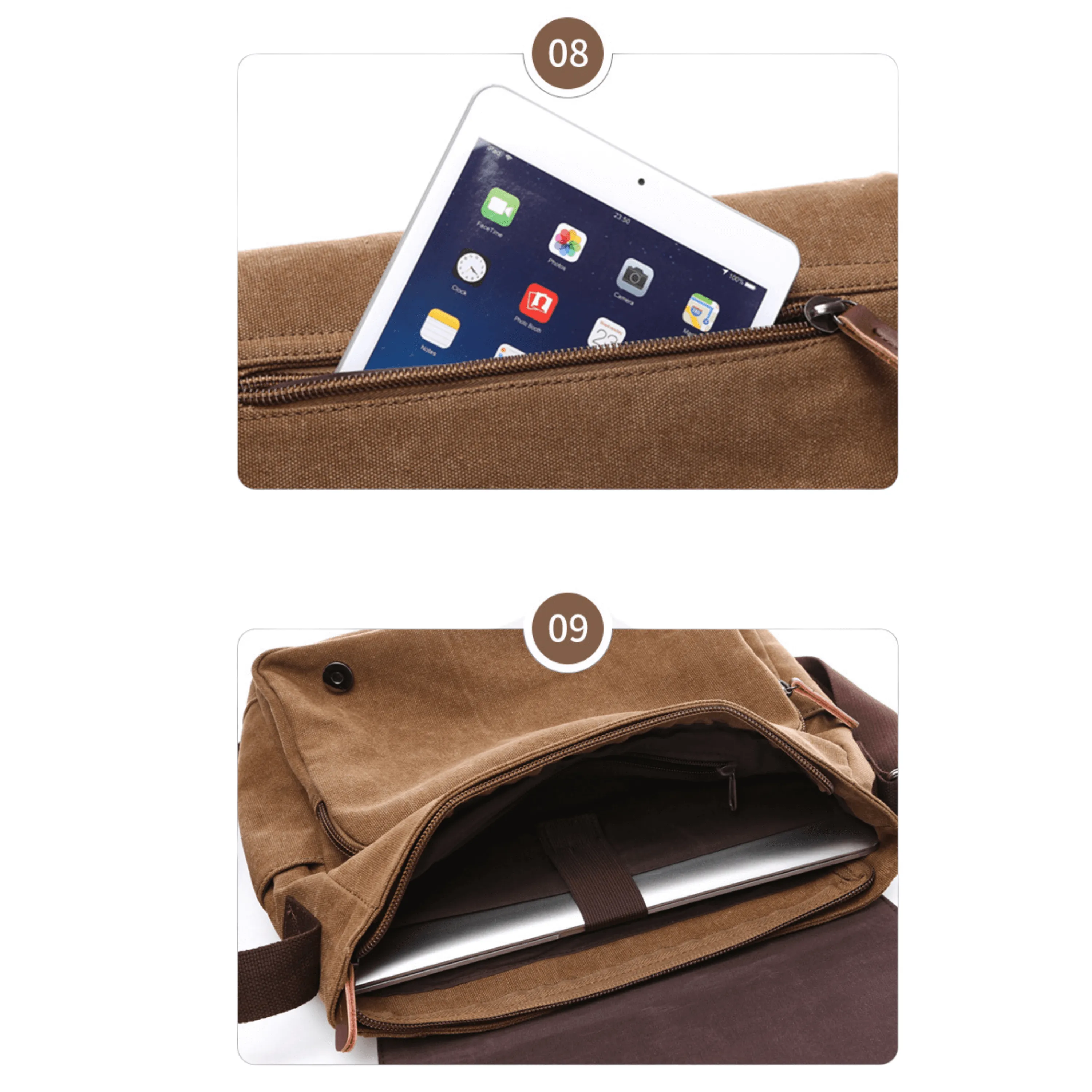 Large 13" &amp; Extra Large 15" Canvas Cross Body Messenger Satchel &amp; Computer Travel Bag