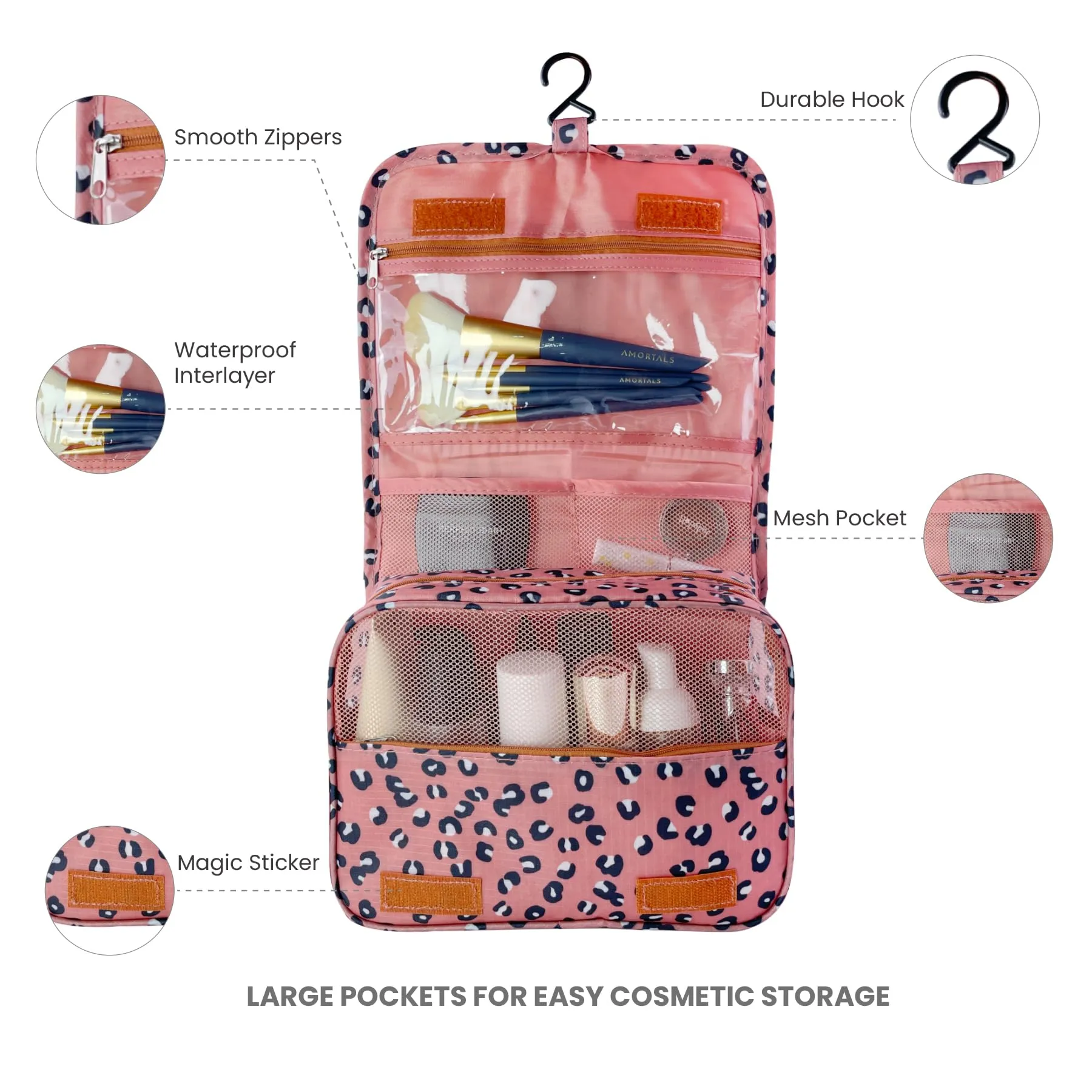 Lcsmaokin Large Capacity Toiletry Bag Travel Bag with Hanging Hook for Men and Women Waterproof Travel Cosmetic Bag Bathroom Storage Bag for Brushes Set,Full-Sized Shampoo,Accessories-Blue Stars