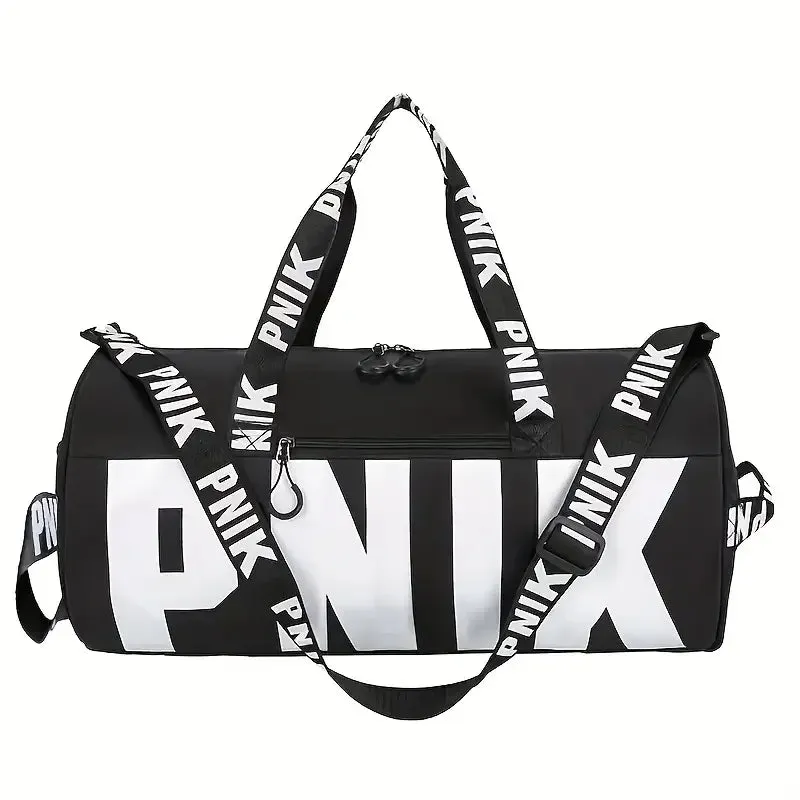 Letter Pattern Sports Cylinder Bag - Large Capacity Travel Bag for Yoga and Fitness - Fashionable Oxford Cloth Handbag