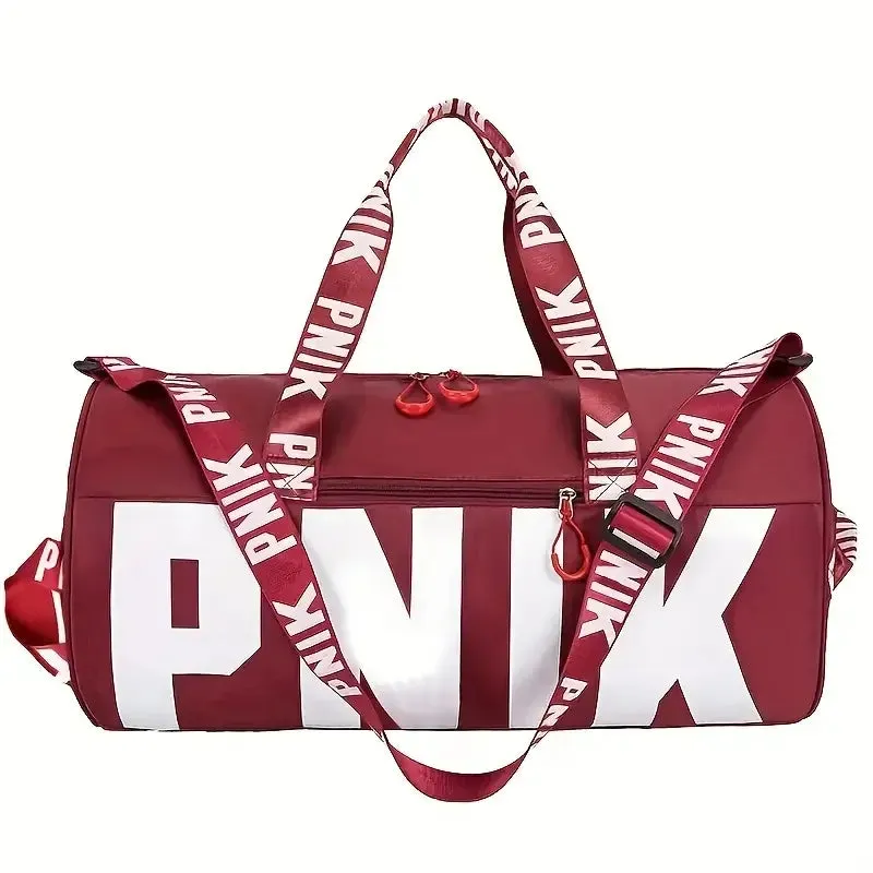 Letter Pattern Sports Cylinder Bag - Large Capacity Travel Bag for Yoga and Fitness - Fashionable Oxford Cloth Handbag