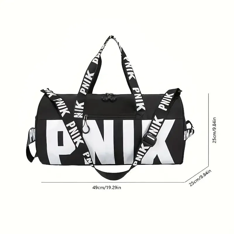 Letter Pattern Sports Cylinder Bag - Large Capacity Travel Bag for Yoga and Fitness - Fashionable Oxford Cloth Handbag