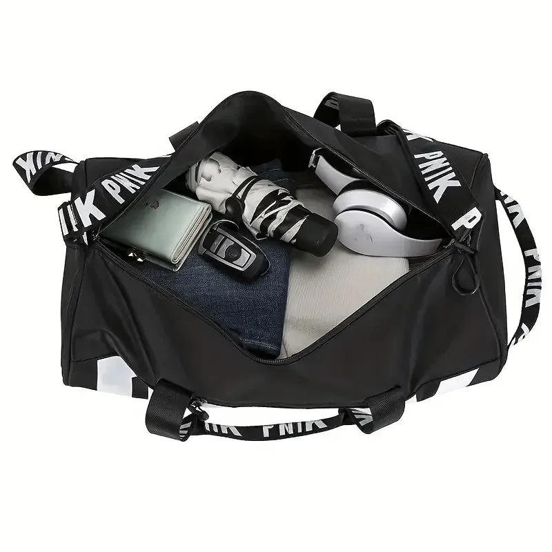 Letter Pattern Sports Cylinder Bag - Large Capacity Travel Bag for Yoga and Fitness - Fashionable Oxford Cloth Handbag