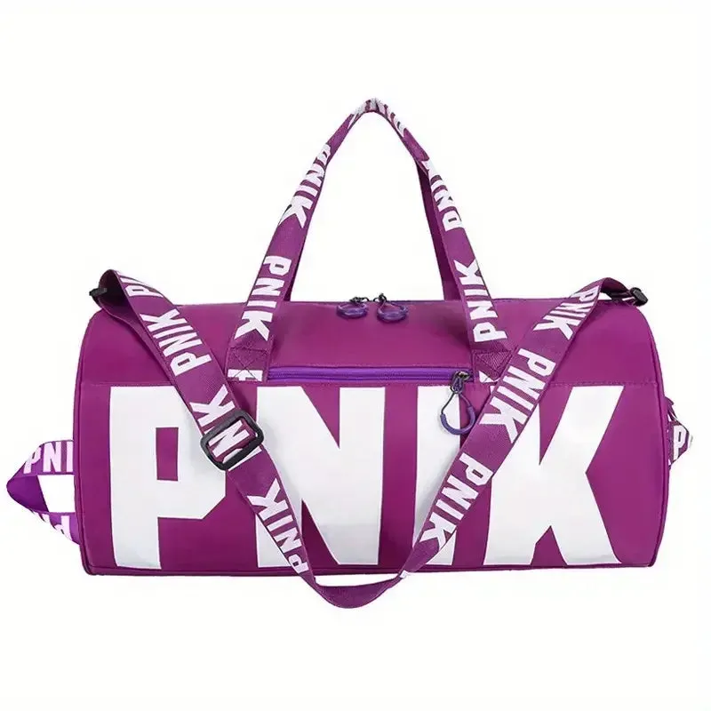 Letter Pattern Sports Cylinder Bag - Large Capacity Travel Bag for Yoga and Fitness - Fashionable Oxford Cloth Handbag
