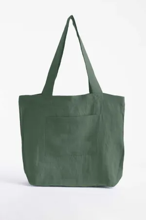 Linen Tote Bag-Bottle Green