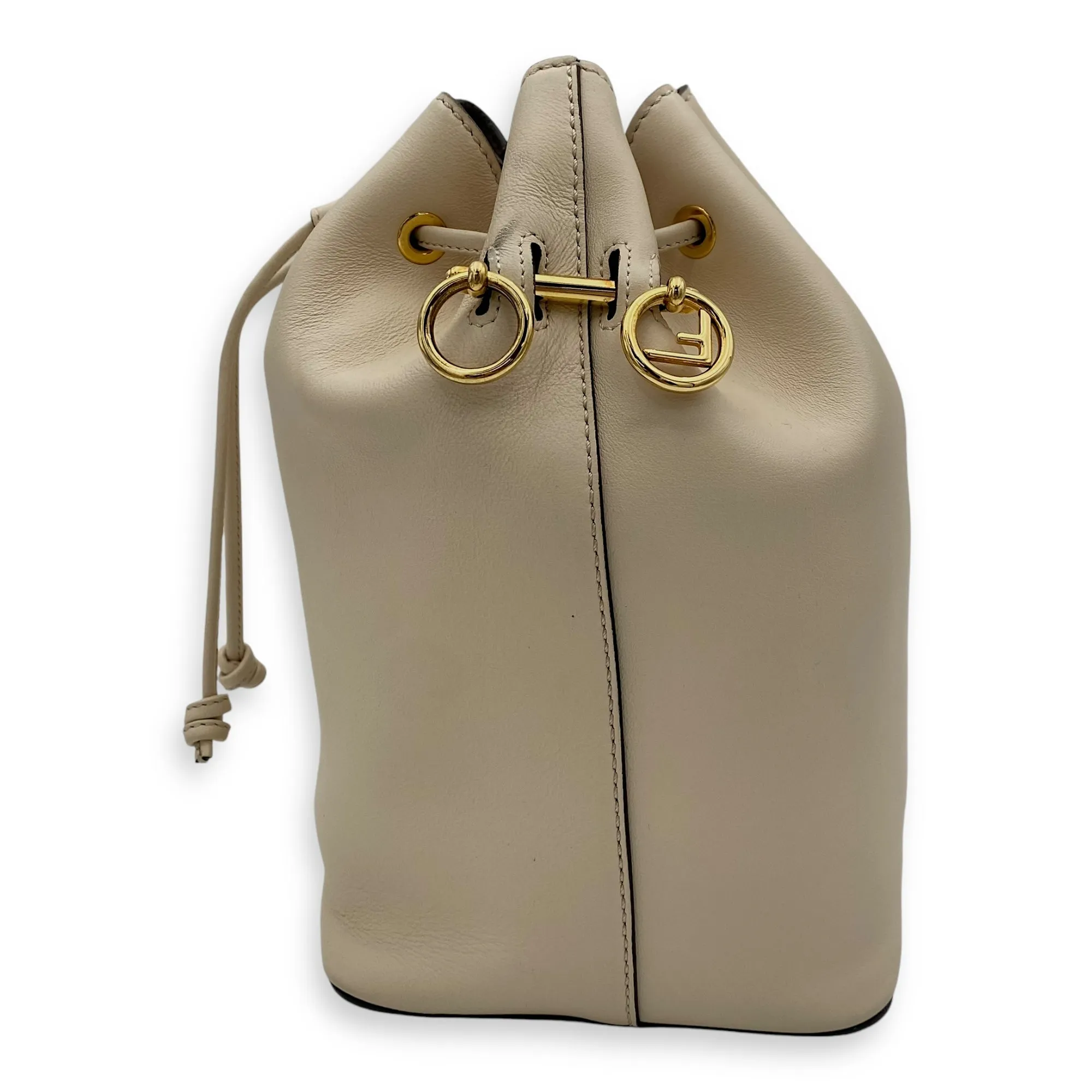 Mon Tresor Beige Bucket Bag in Calfskin, Gold hardware