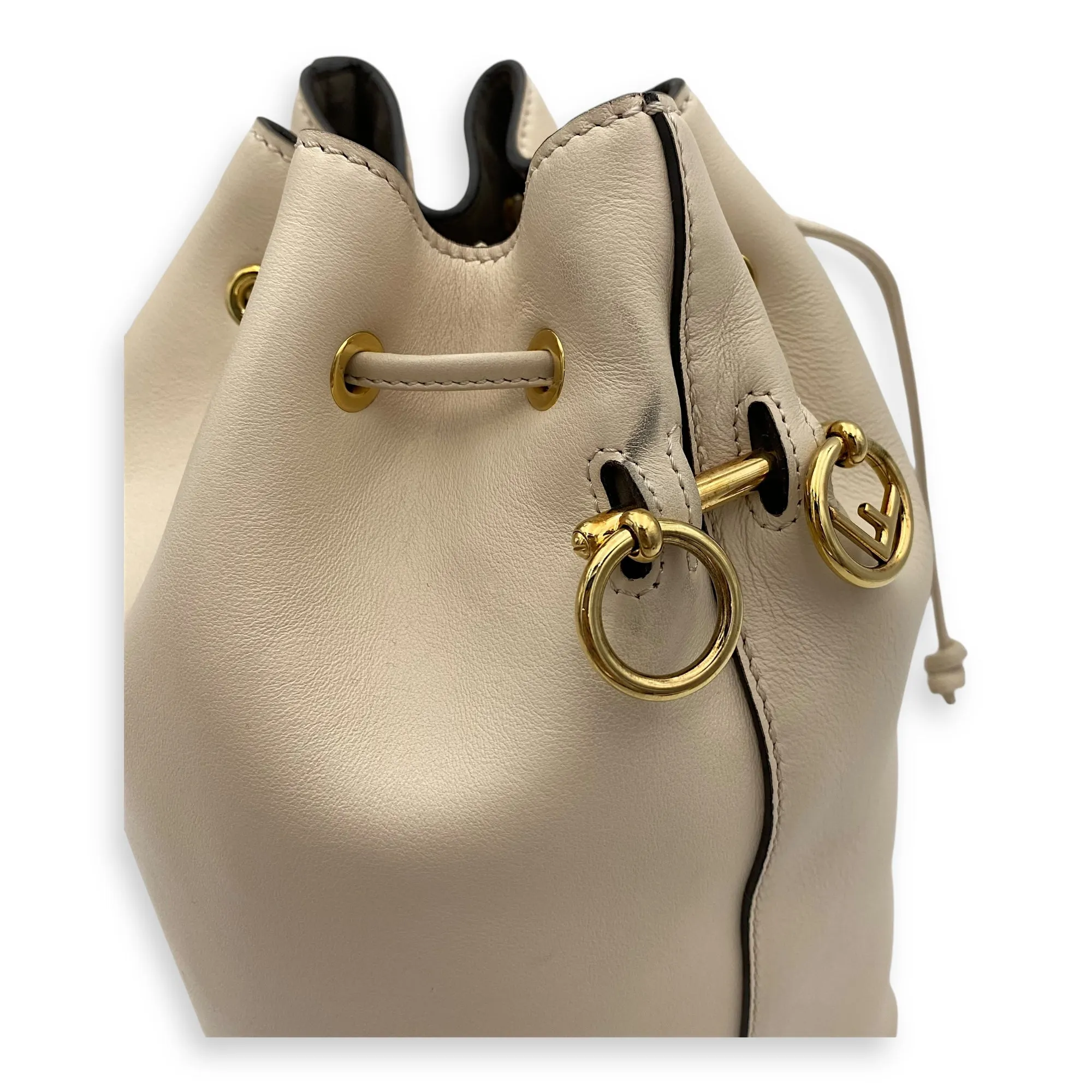 Mon Tresor Beige Bucket Bag in Calfskin, Gold hardware
