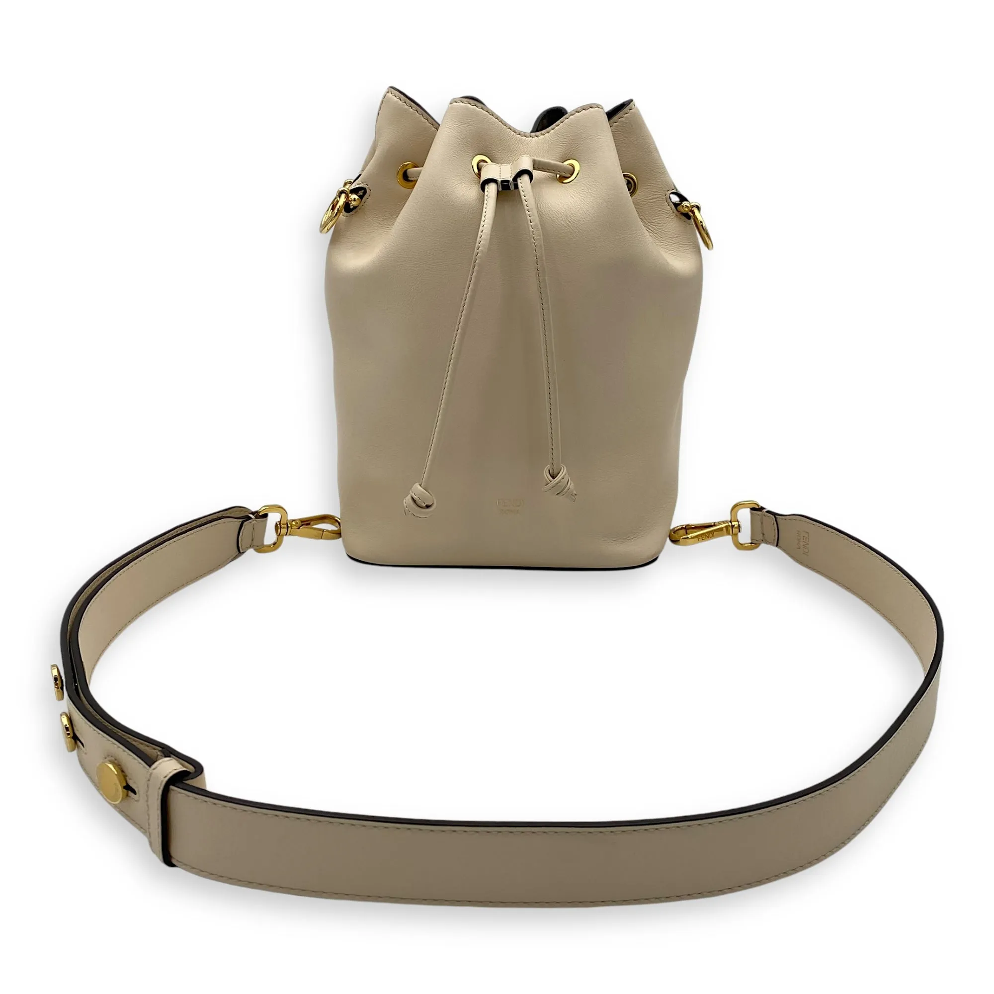 Mon Tresor Beige Bucket Bag in Calfskin, Gold hardware
