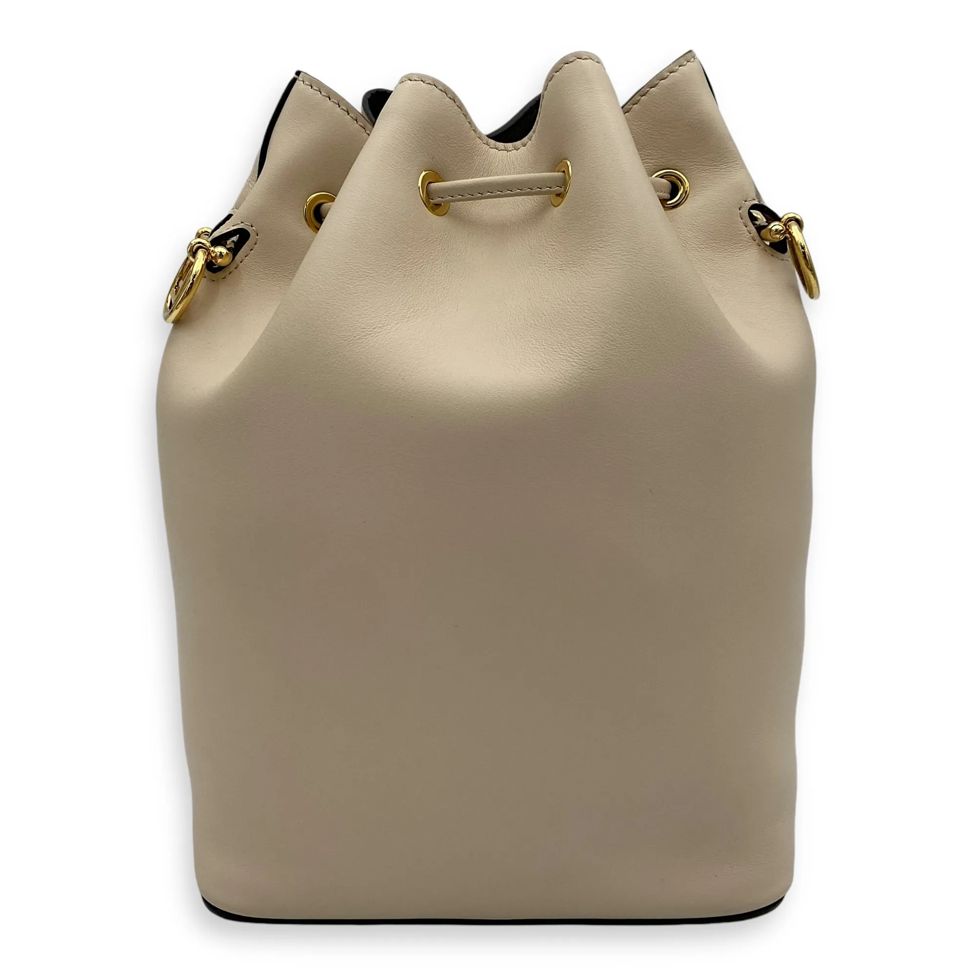 Mon Tresor Beige Bucket Bag in Calfskin, Gold hardware