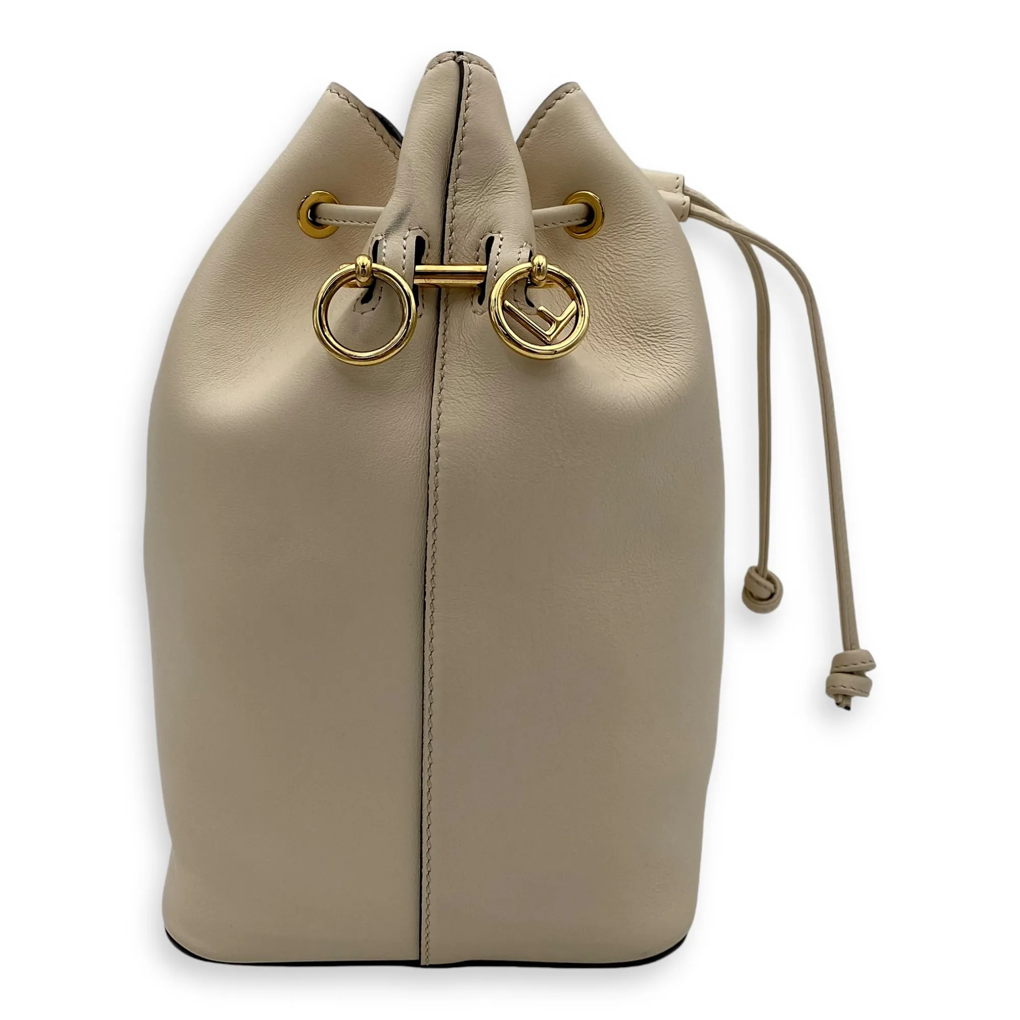 Mon Tresor Beige Bucket Bag in Calfskin, Gold hardware
