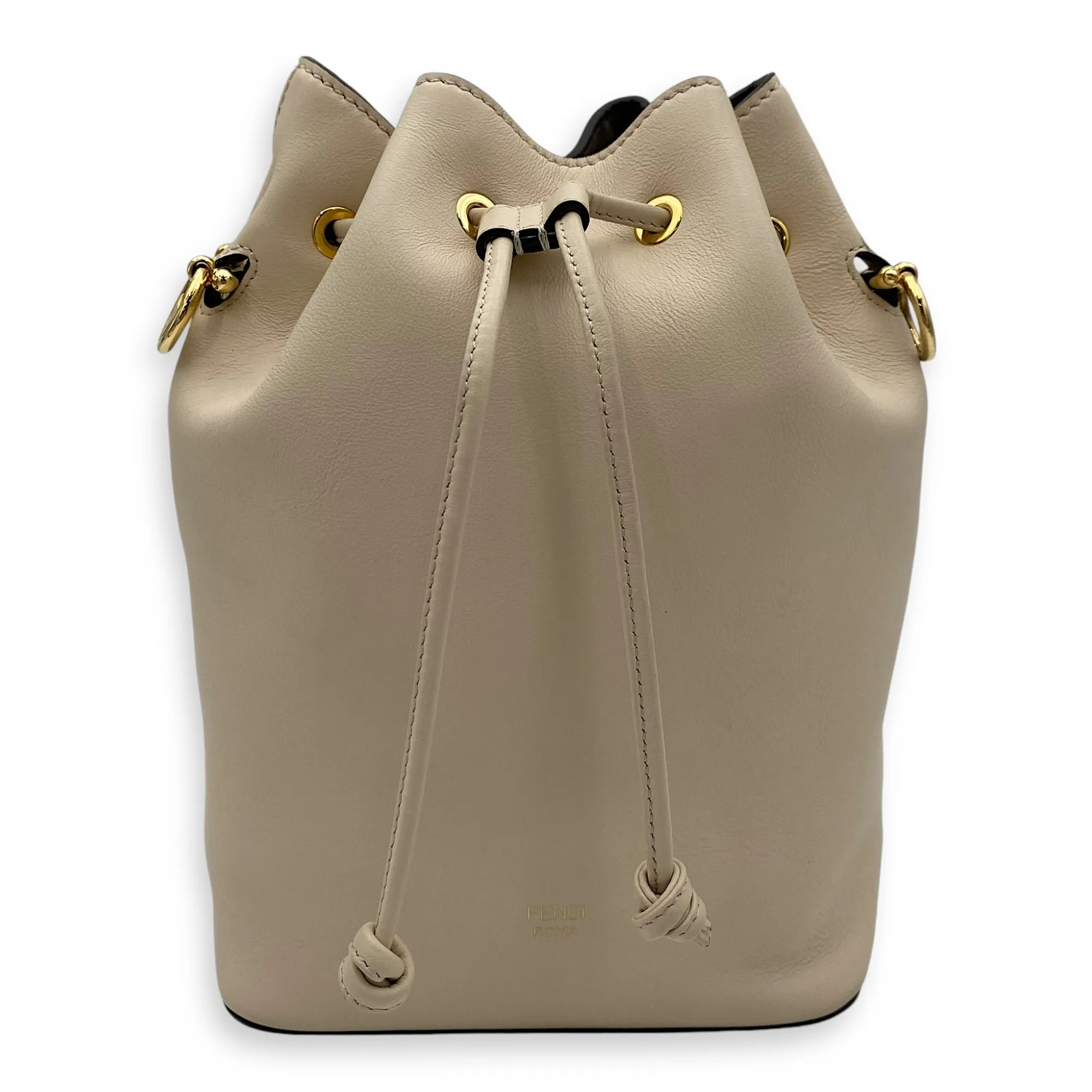 Mon Tresor Beige Bucket Bag in Calfskin, Gold hardware