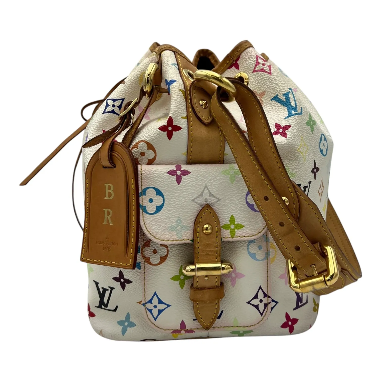 Murakami bucket Shoulder Bag White in Coated Canvas, Gold hardware