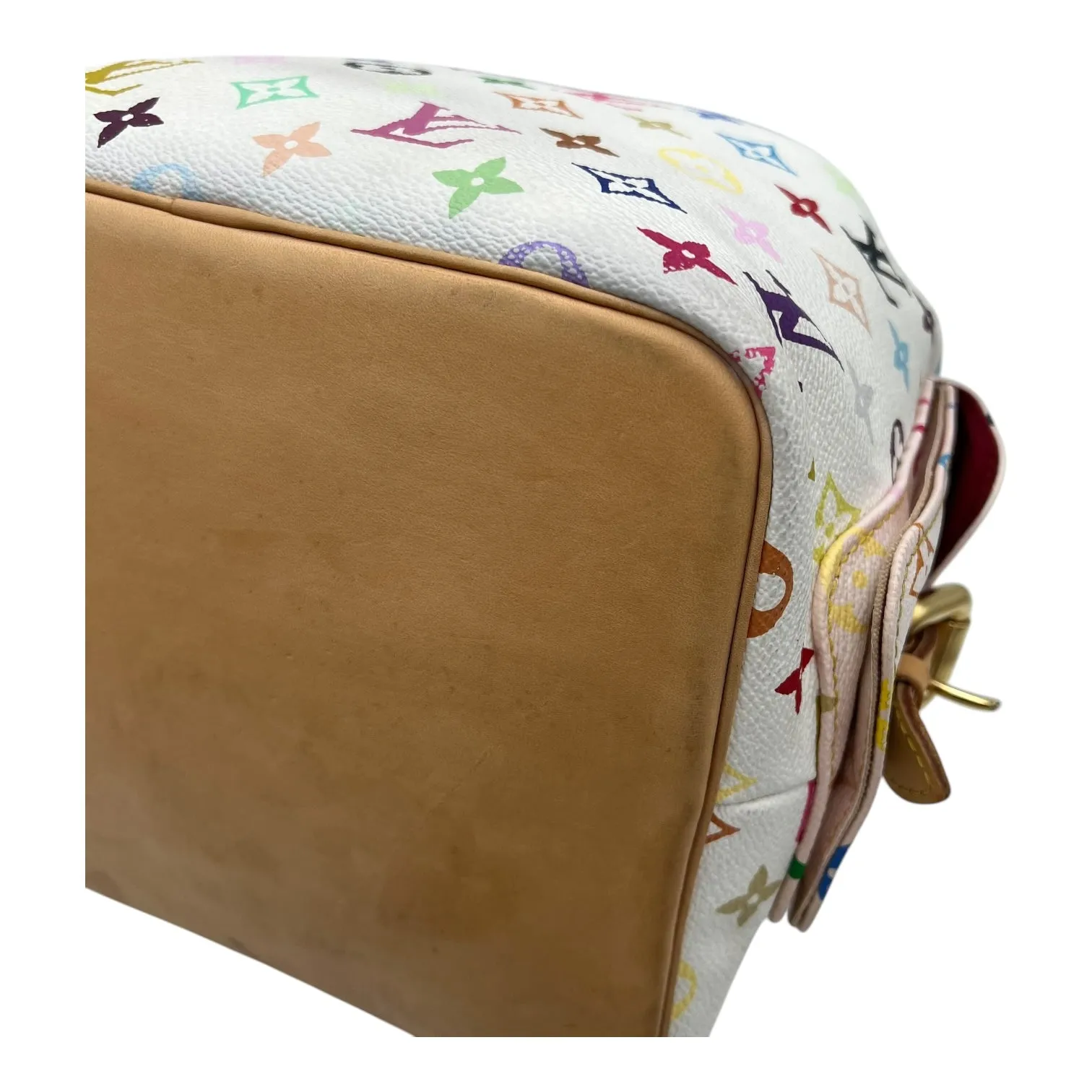 Murakami bucket Shoulder Bag White in Coated Canvas, Gold hardware