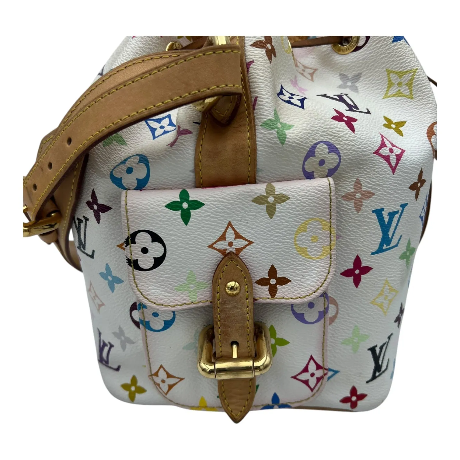 Murakami bucket Shoulder Bag White in Coated Canvas, Gold hardware