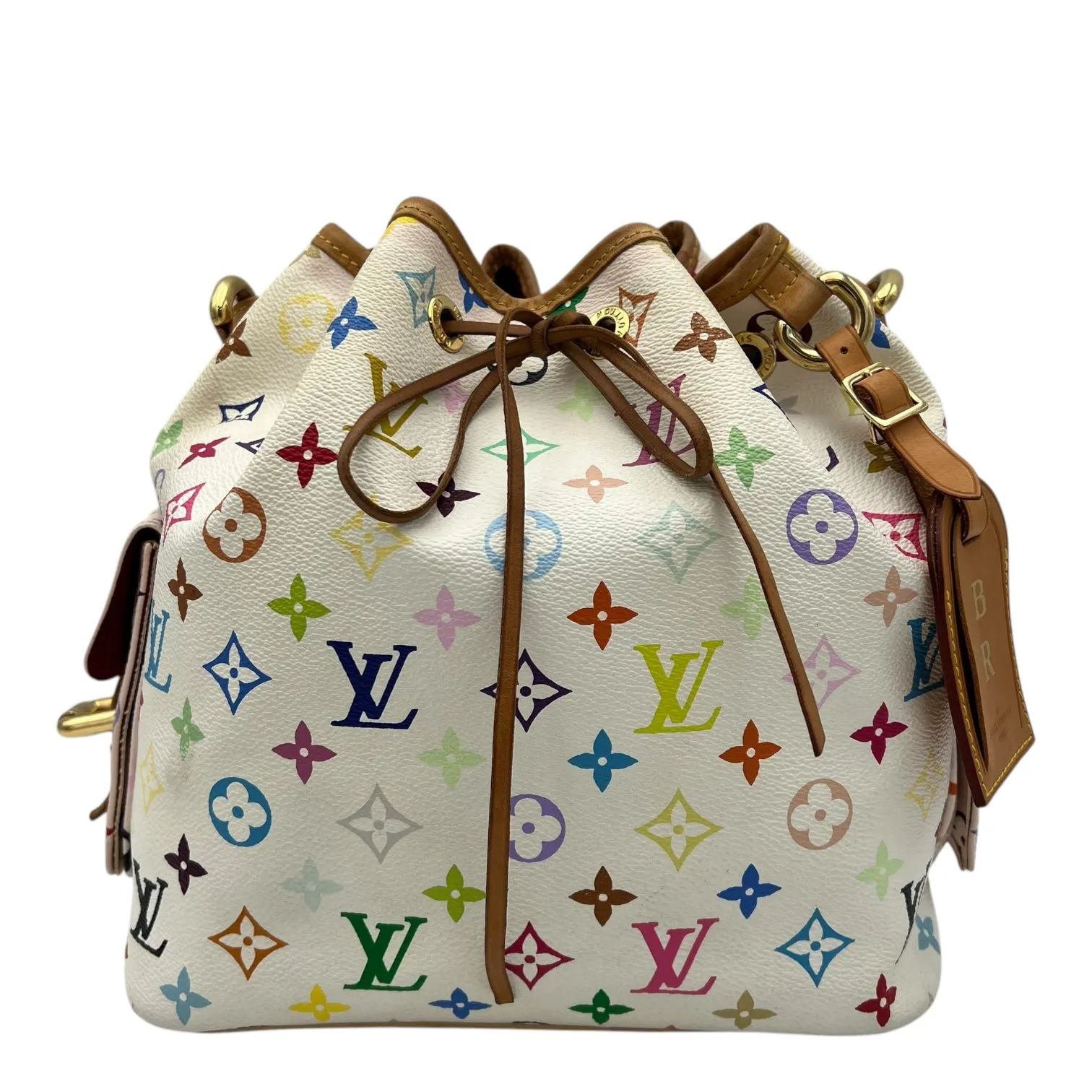 Murakami bucket Shoulder Bag White in Coated Canvas, Gold hardware