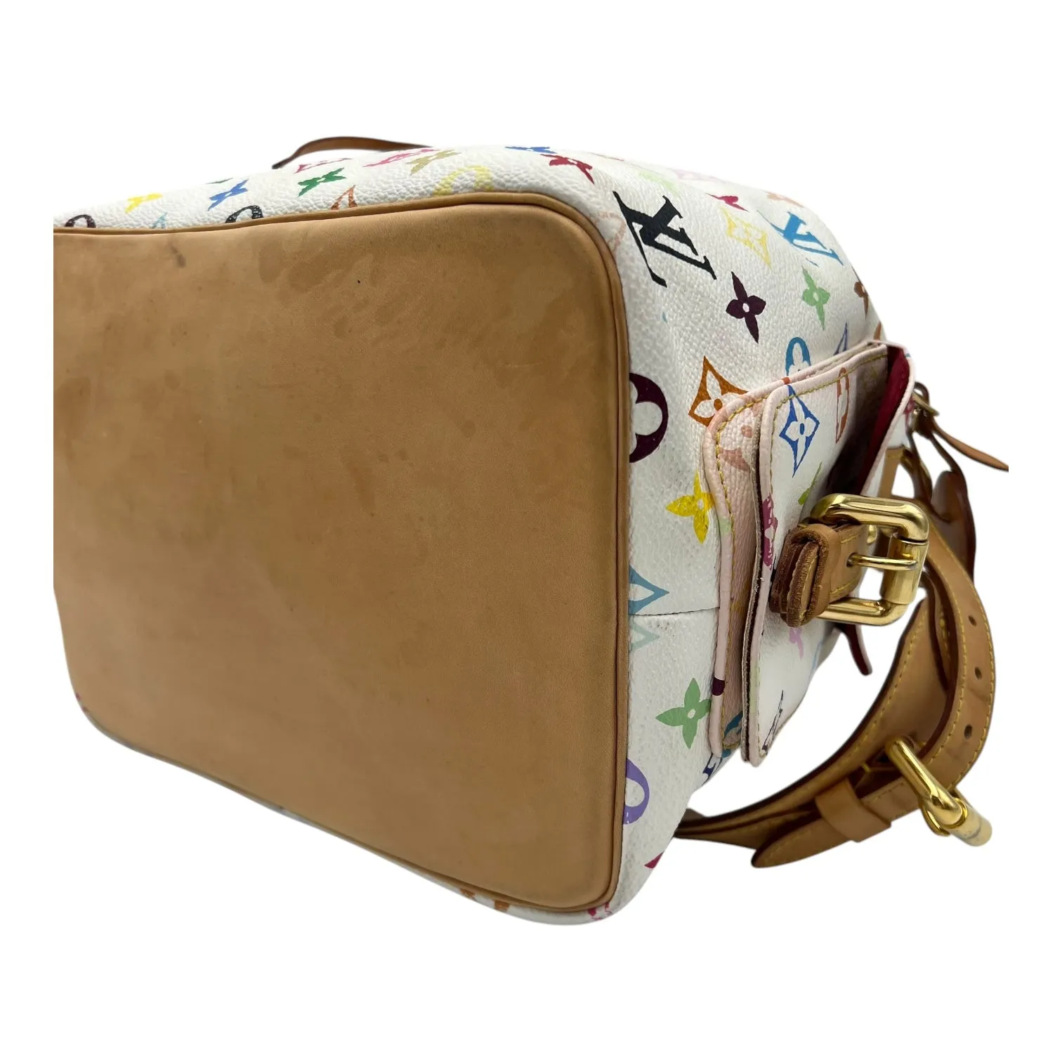 Murakami bucket Shoulder Bag White in Coated Canvas, Gold hardware