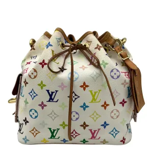 Murakami bucket Shoulder Bag White in Coated Canvas, Gold hardware
