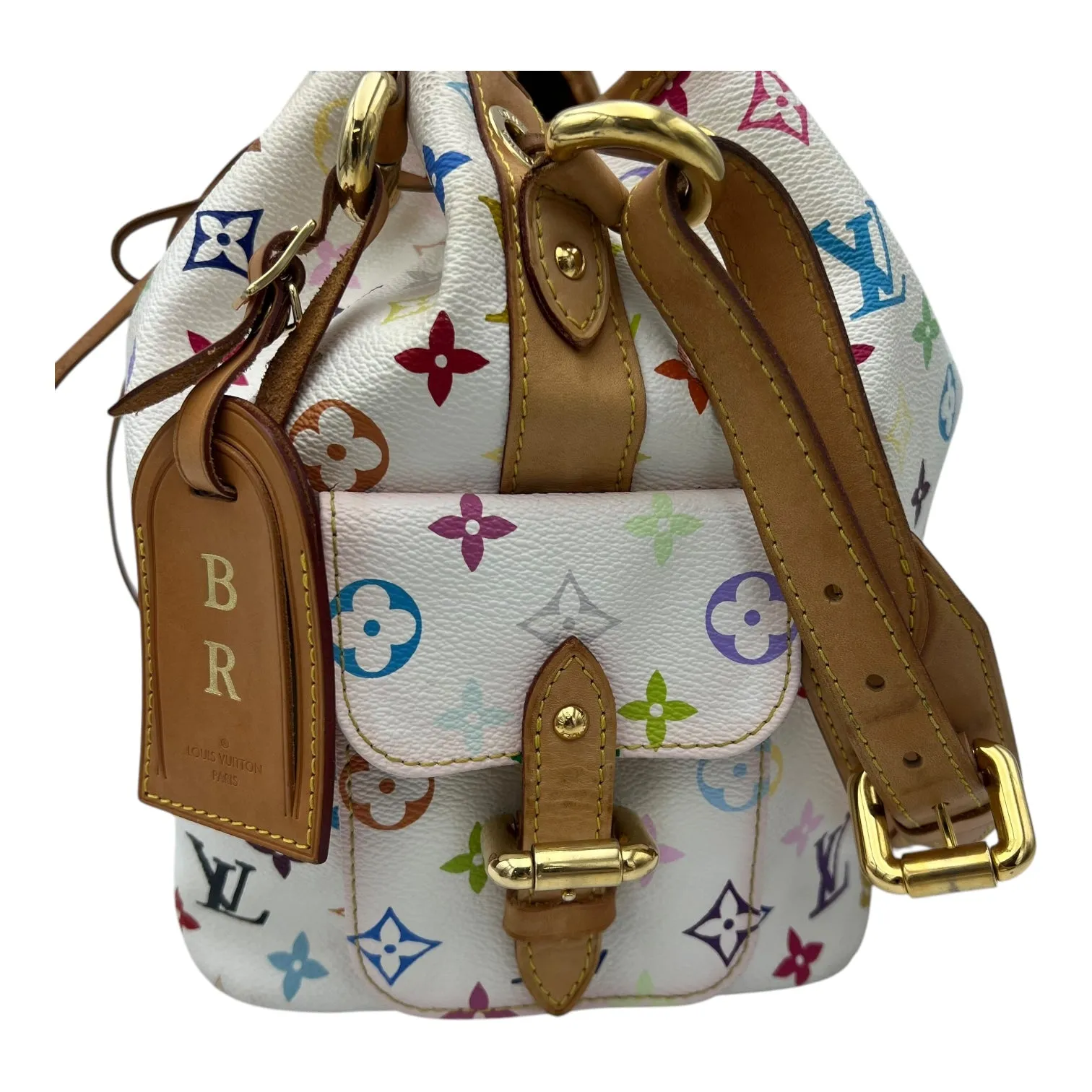 Murakami bucket Shoulder Bag White in Coated Canvas, Gold hardware