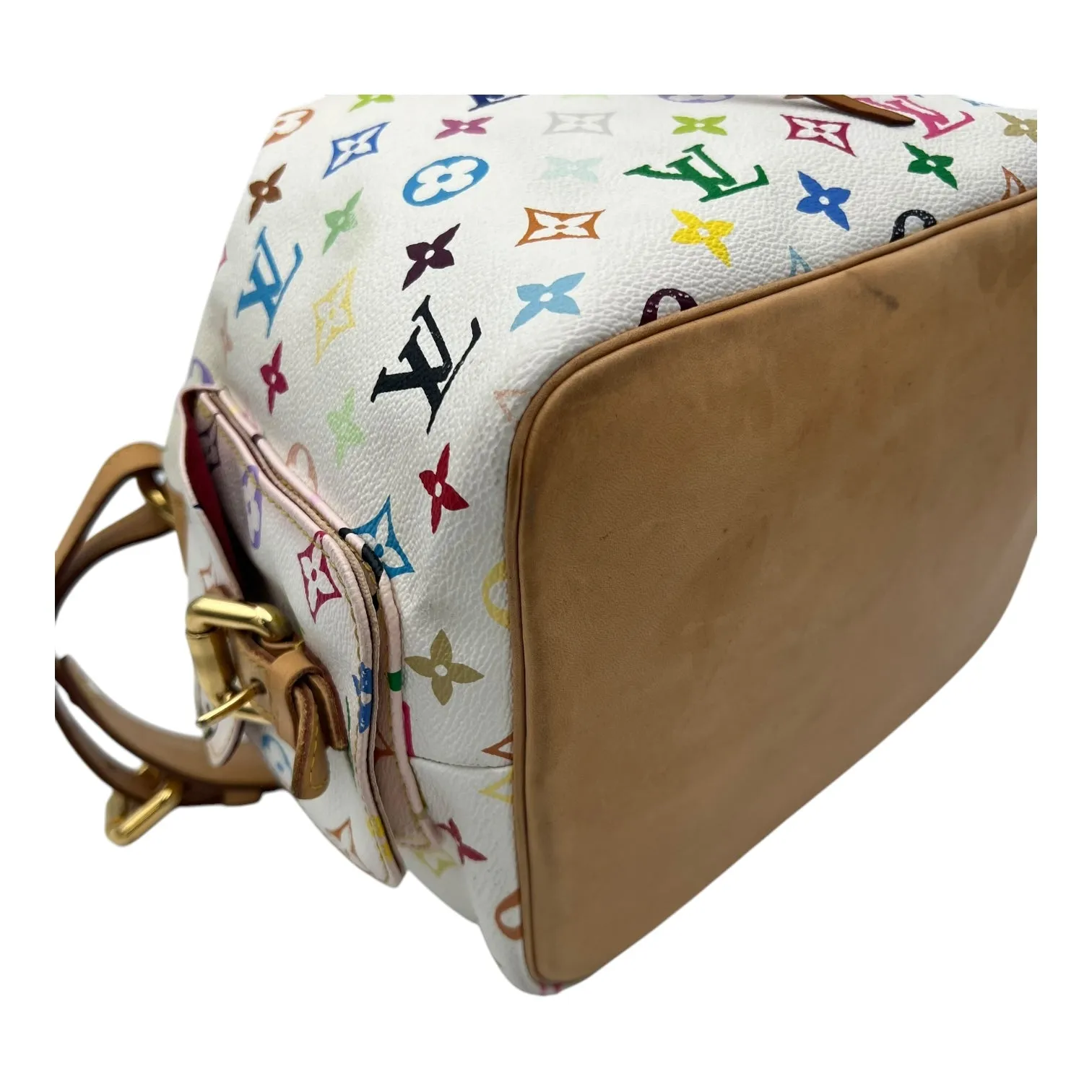 Murakami bucket Shoulder Bag White in Coated Canvas, Gold hardware