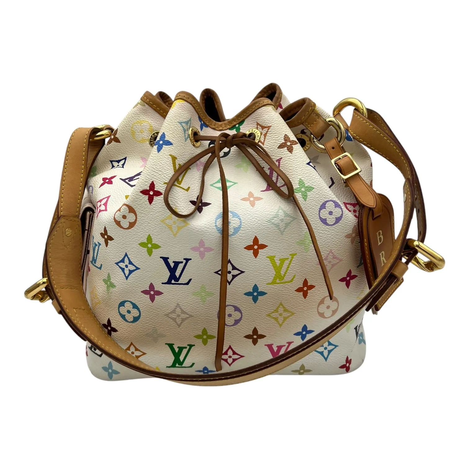 Murakami bucket Shoulder Bag White in Coated Canvas, Gold hardware