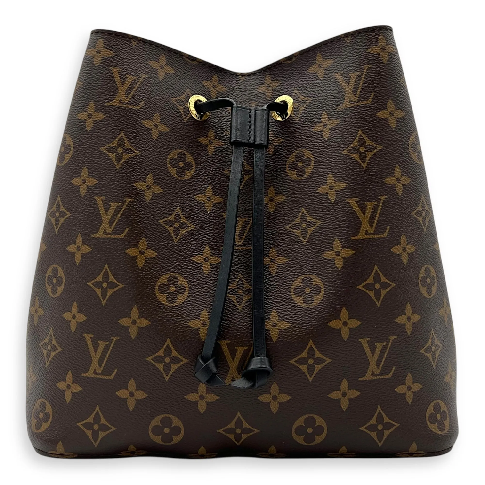 NeoNoe MM Brown Bucket Bag in Monogram Coated Canvas, Gold hardware