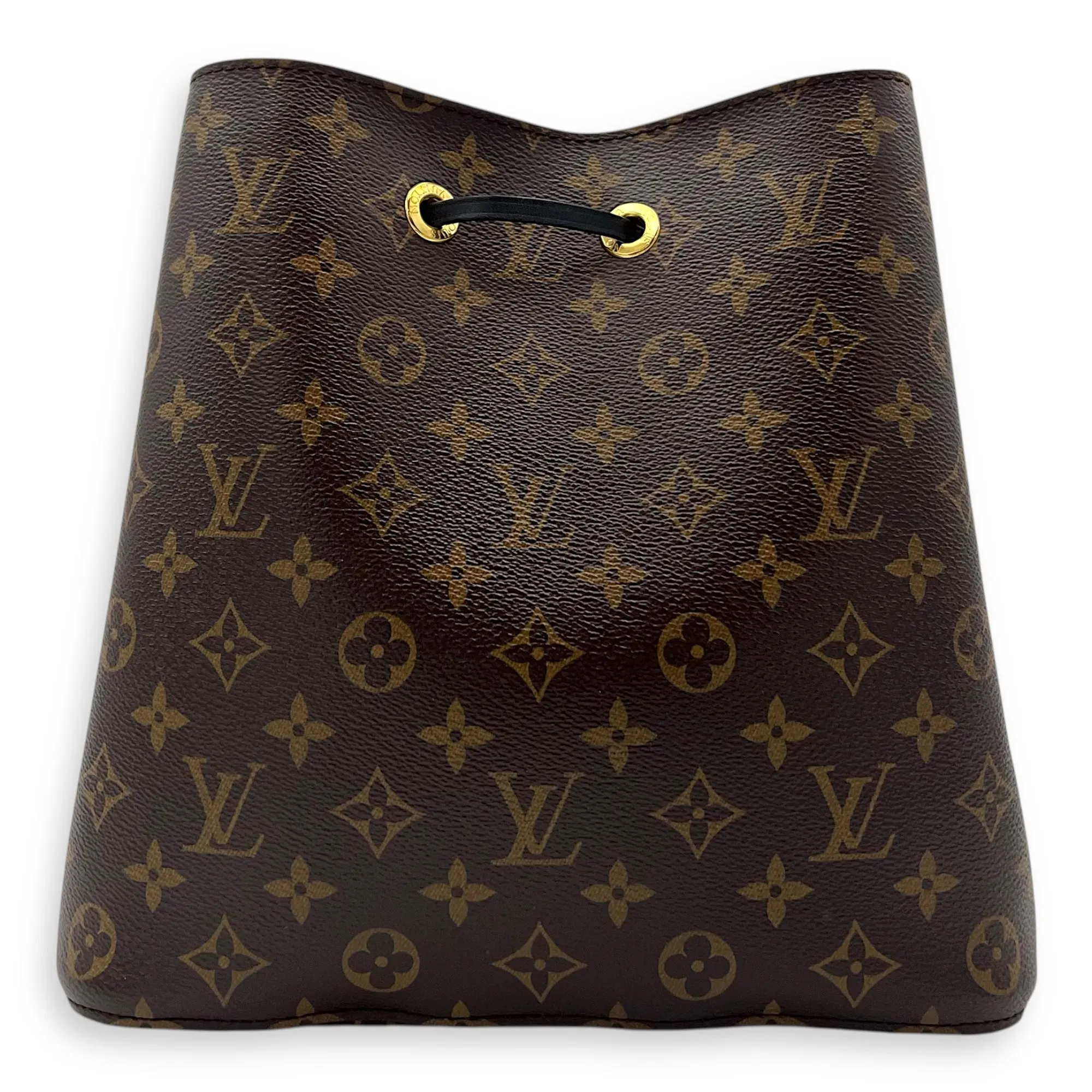 NeoNoe MM Brown Bucket Bag in Monogram Coated Canvas, Gold hardware