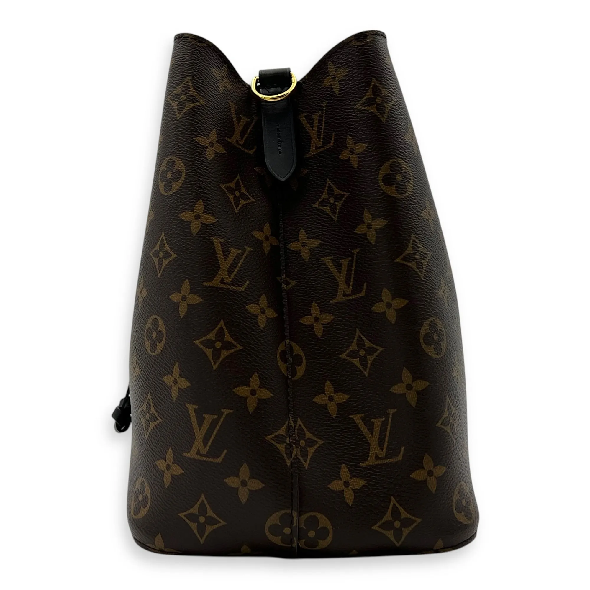NeoNoe MM Brown Bucket Bag in Monogram Coated Canvas, Gold hardware