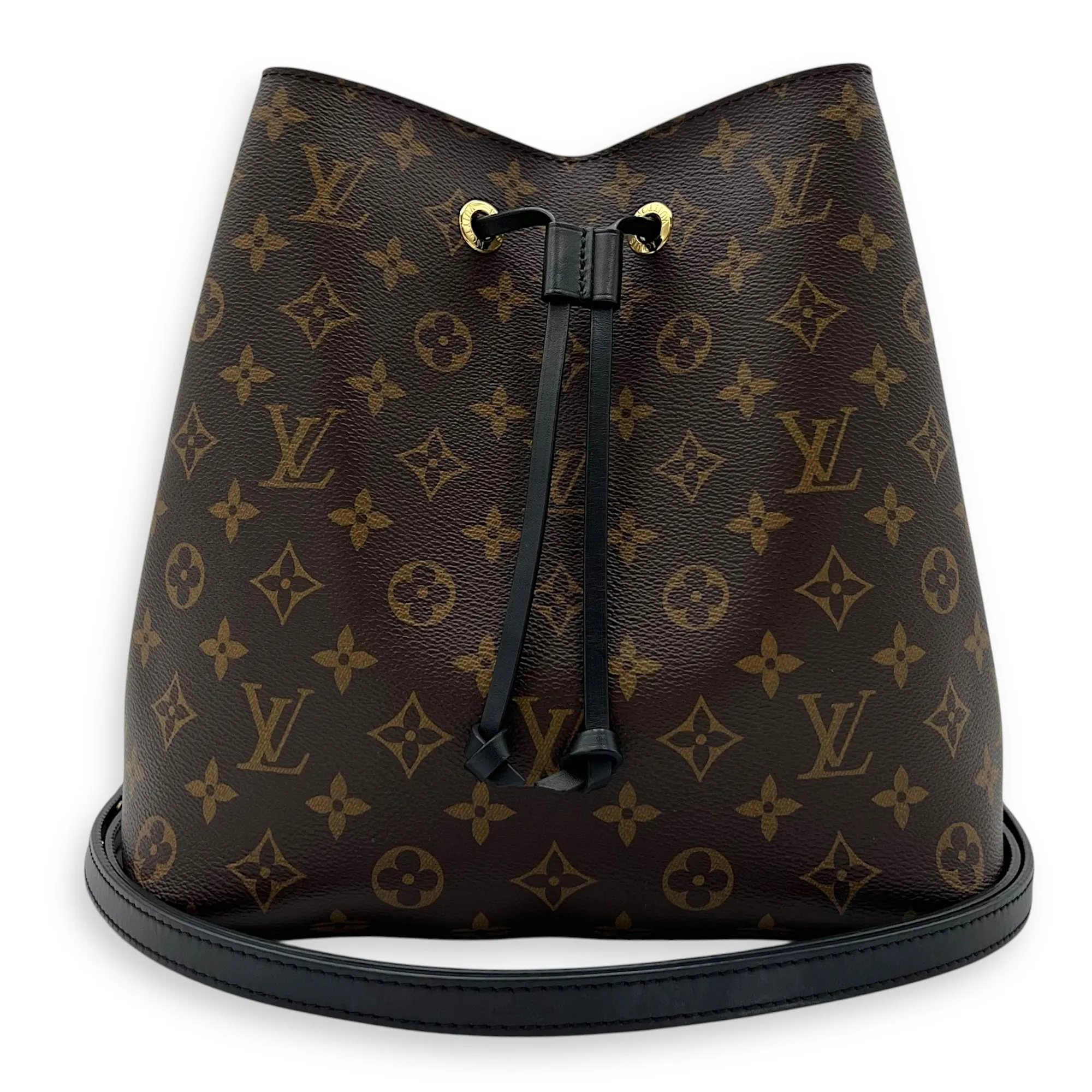 NeoNoe MM Brown Bucket Bag in Monogram Coated Canvas, Gold hardware