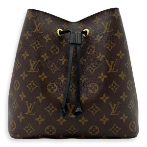 NeoNoe MM Brown Bucket Bag in Monogram Coated Canvas, Gold hardware