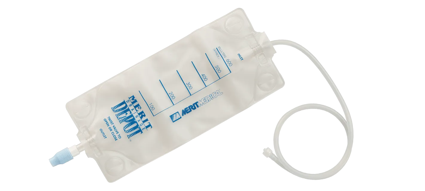 Nephrostomy Drainage  Clear Bag, 600mL Twist Drain Valve Merit Medical