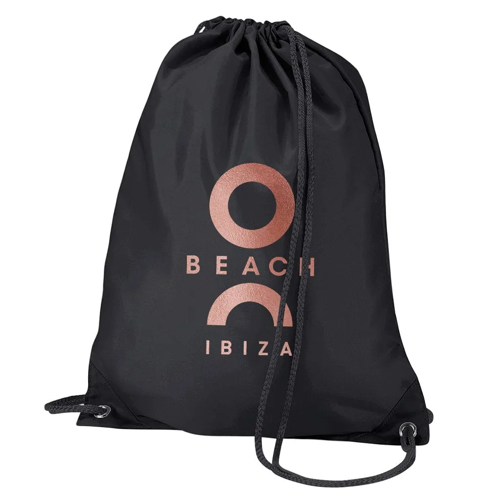 O Beach Metallic Rose Gold Logo Water Resistant Sports Gymsac Drawstring Day Bag