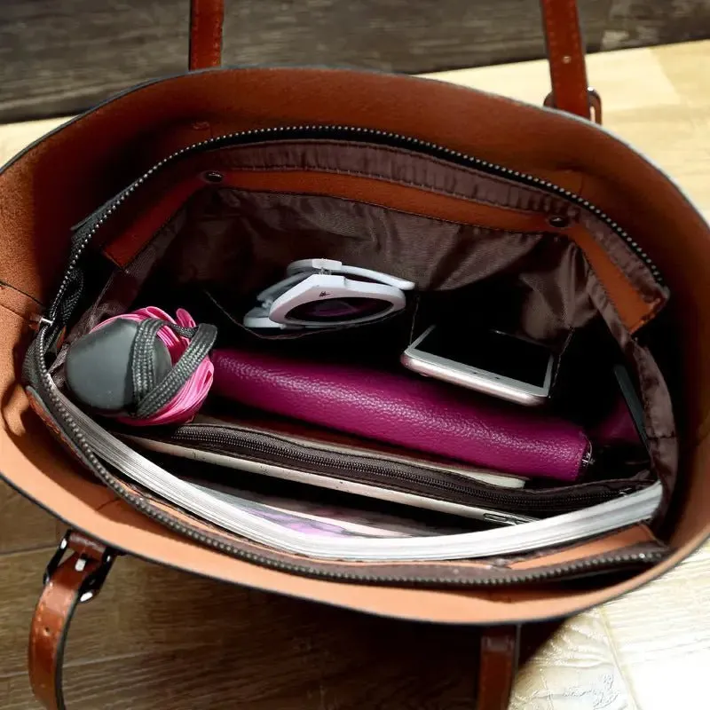 Oil Wax Portable Tote Bag with Sewing Thread & Multiple Pockets